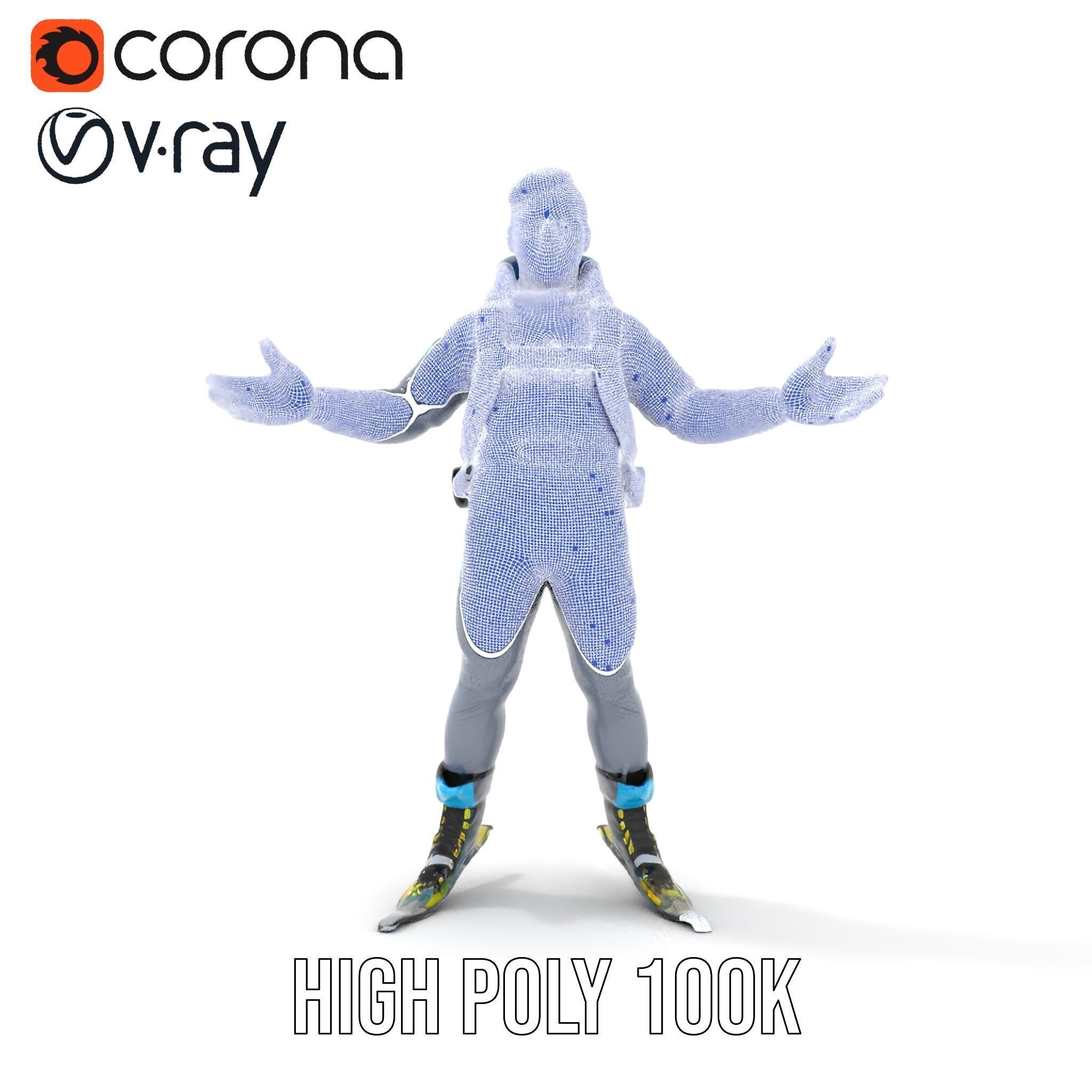 Skiing Adventurer Rigged and Animated D Character Model Low-poly 3D model_36