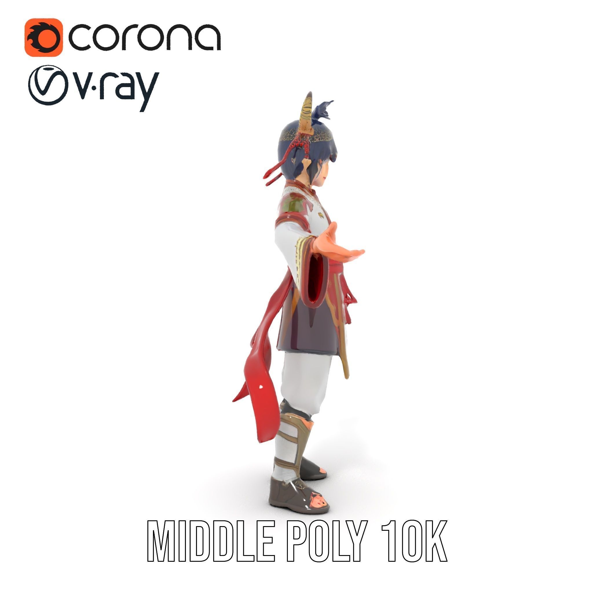Rigged and Animated Warrior Monk with Traditional Outfit Low-poly 3D model_29