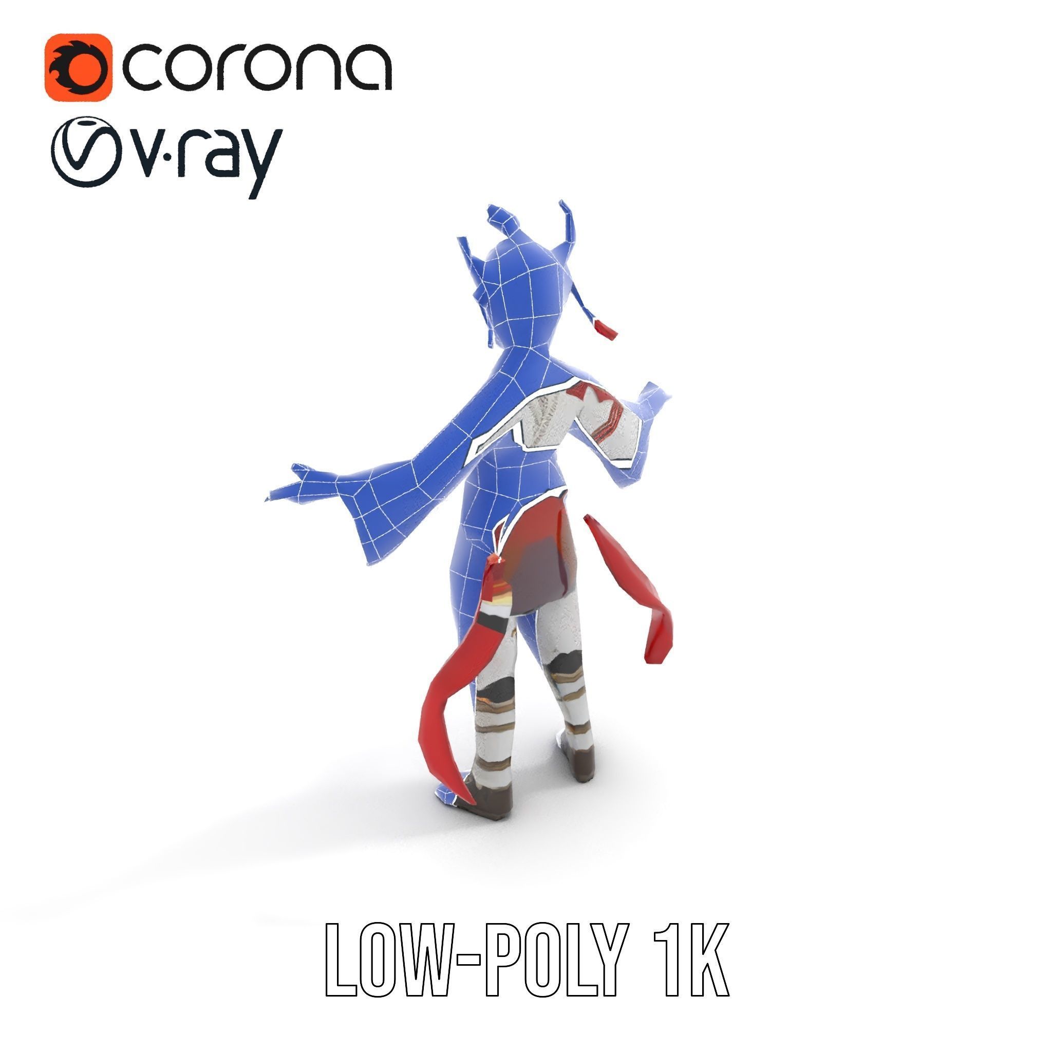 Rigged and Animated Warrior Monk with Traditional Outfit Low-poly 3D model_19