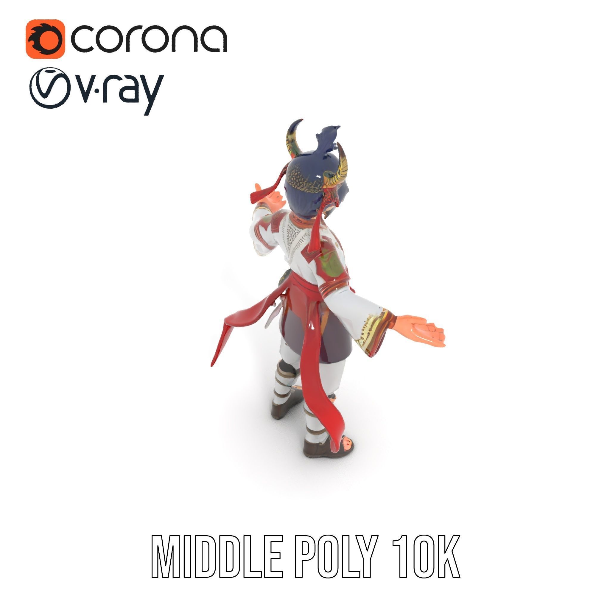 Rigged and Animated Warrior Monk with Traditional Outfit Low-poly 3D model_12