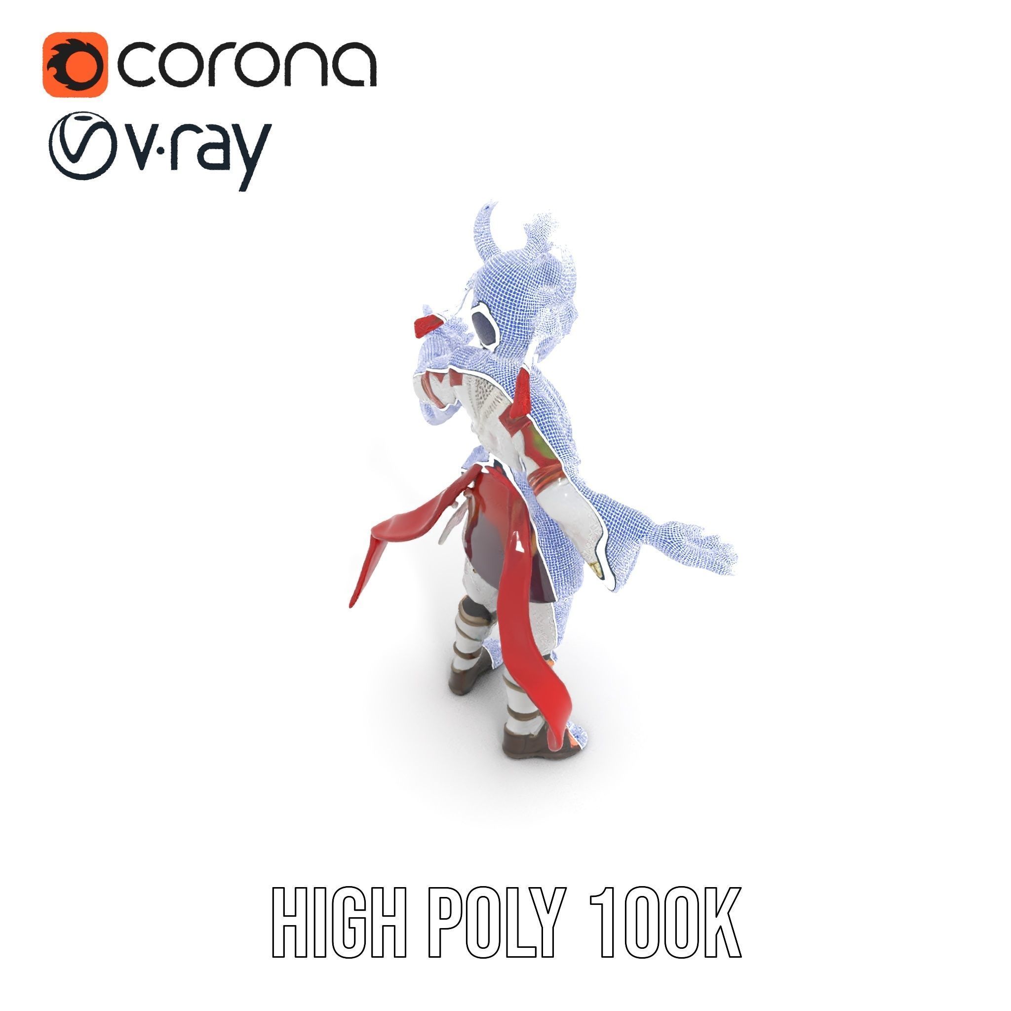 Rigged and Animated Warrior Monk with Traditional Outfit Low-poly 3D model_14