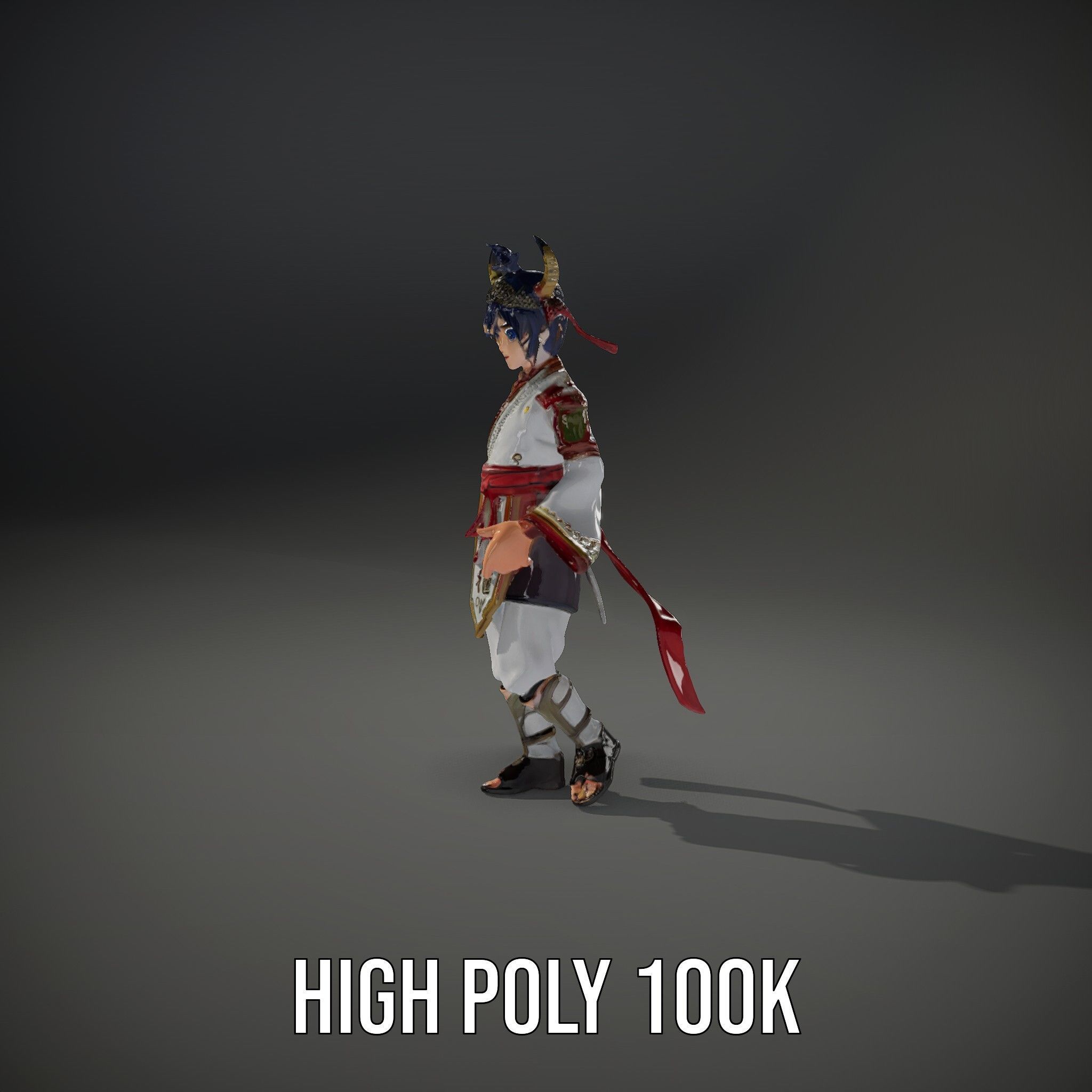 Rigged and Animated Warrior Monk with Traditional Outfit Low-poly 3D model_36
