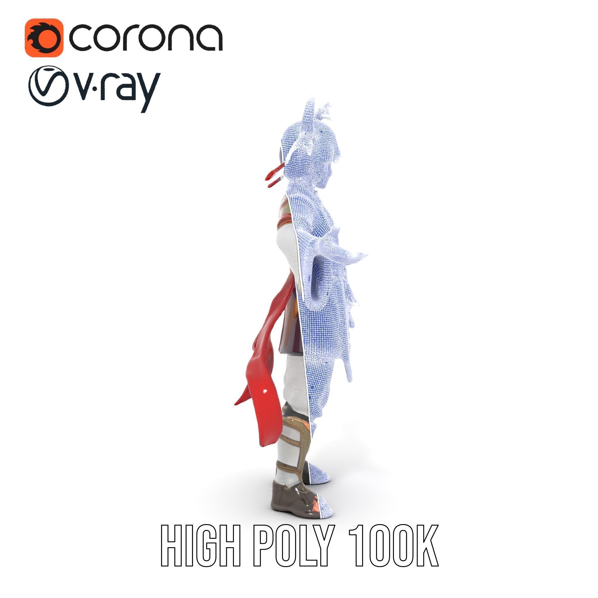 Rigged and Animated Warrior Monk with Traditional Outfit Low-poly 3D model_33