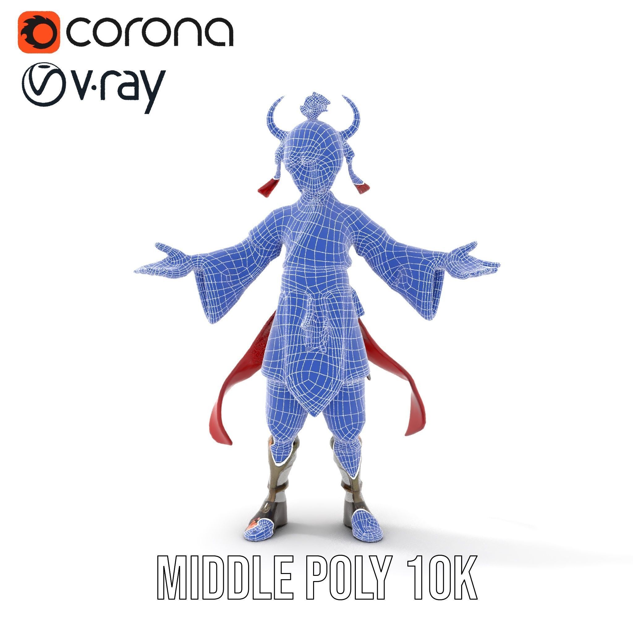 Rigged and Animated Warrior Monk with Traditional Outfit Low-poly 3D model_34