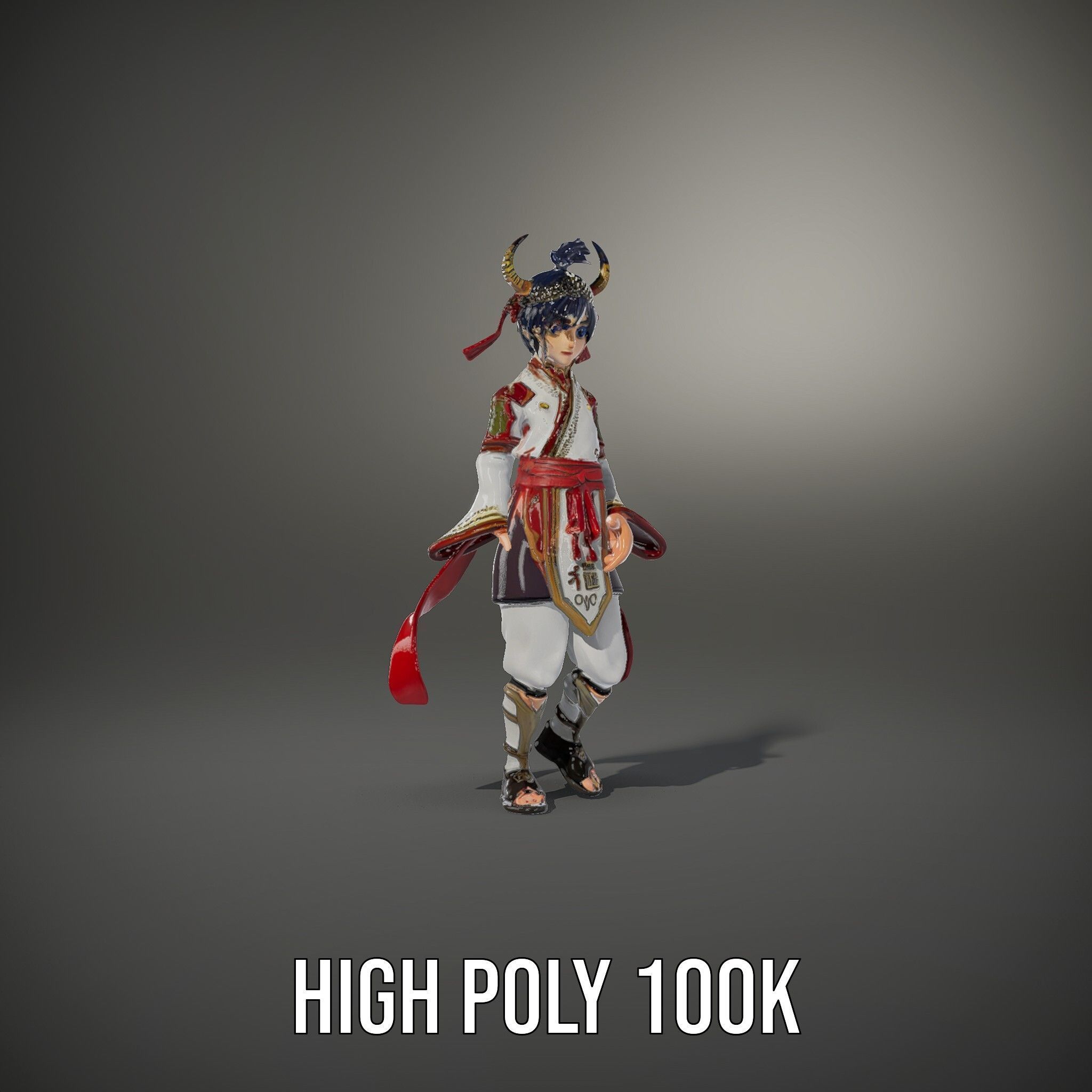 Rigged and Animated Warrior Monk with Traditional Outfit Low-poly 3D model_35