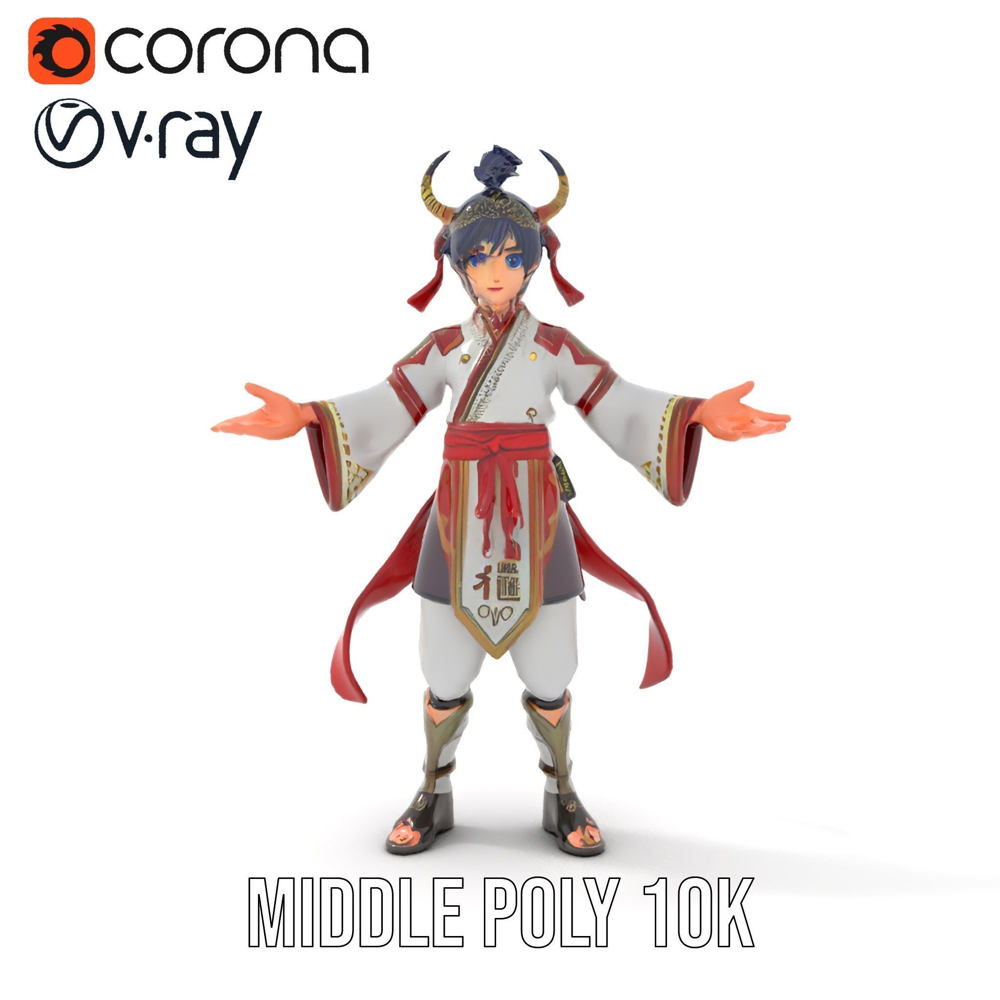 Rigged and Animated Warrior Monk with Traditional Outfit Low-poly 3D model_18