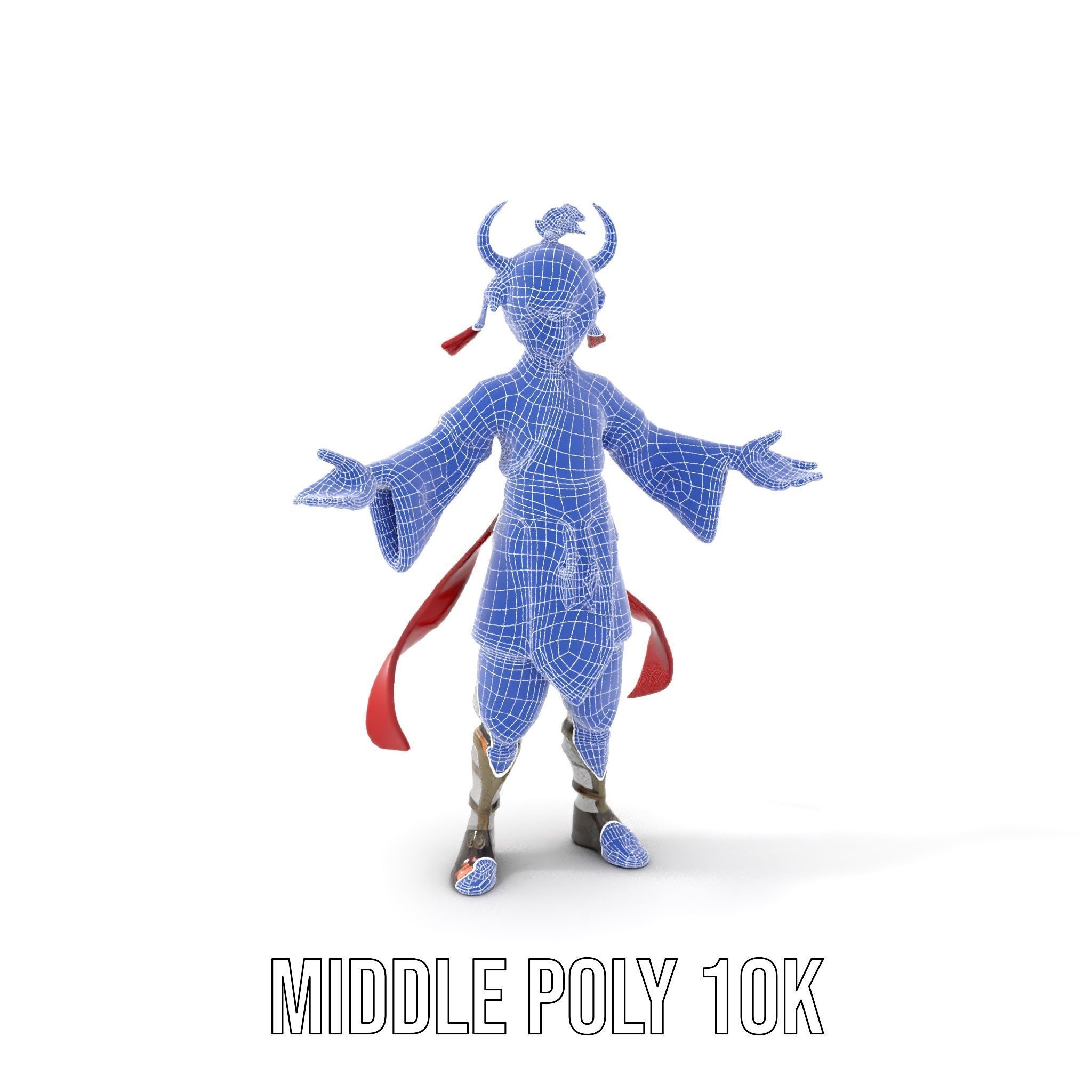 Rigged and Animated Warrior Monk with Traditional Outfit Low-poly 3D model_32