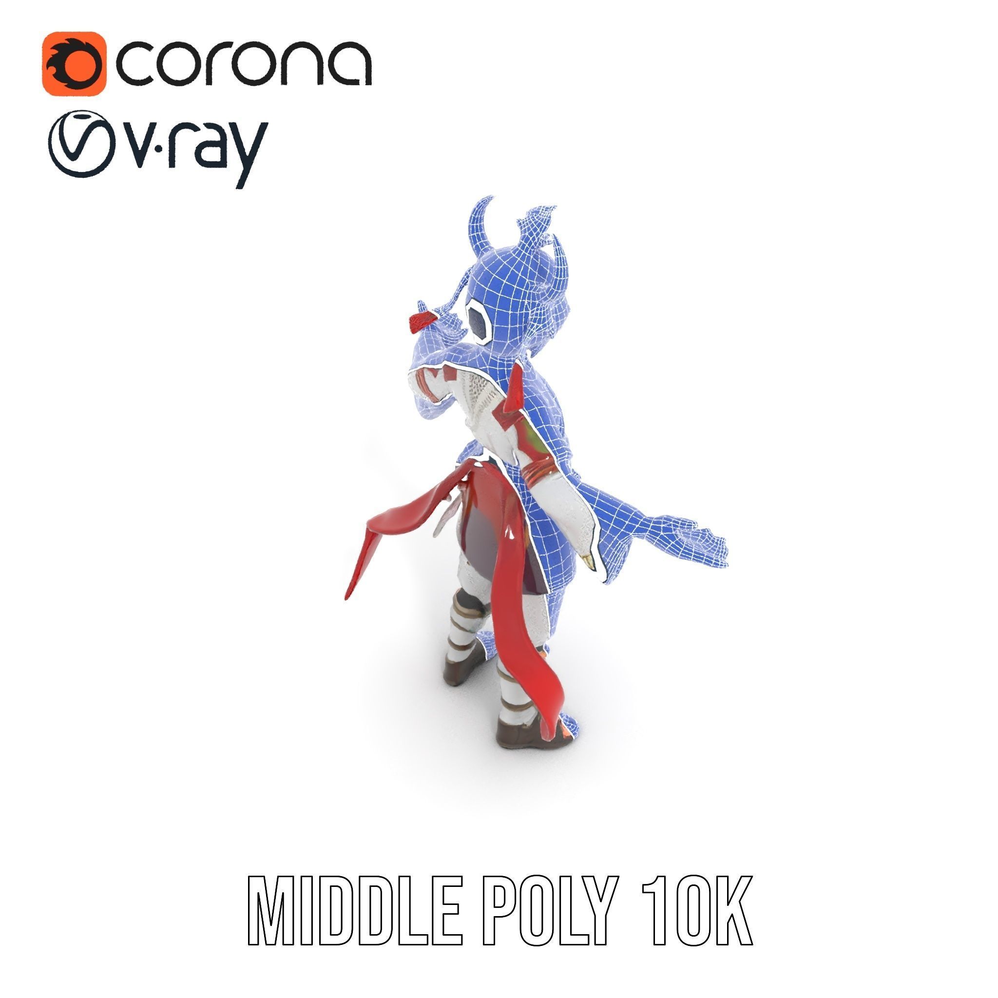 Rigged and Animated Warrior Monk with Traditional Outfit Low-poly 3D model_15