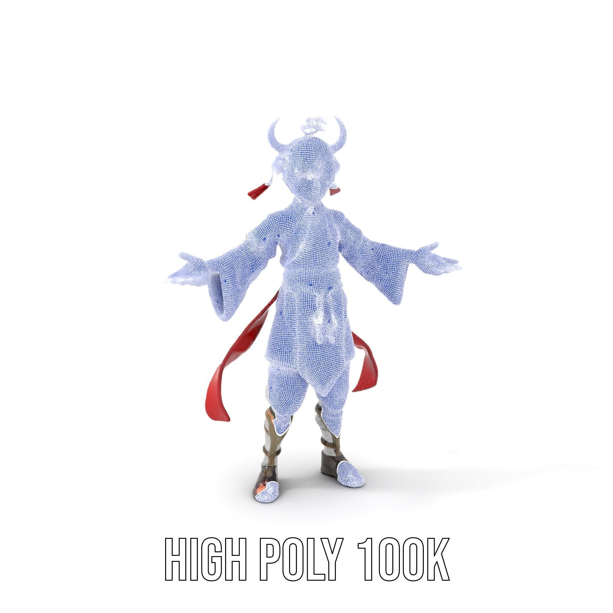 Rigged and Animated Warrior Monk with Traditional Outfit Low-poly 3D model_4