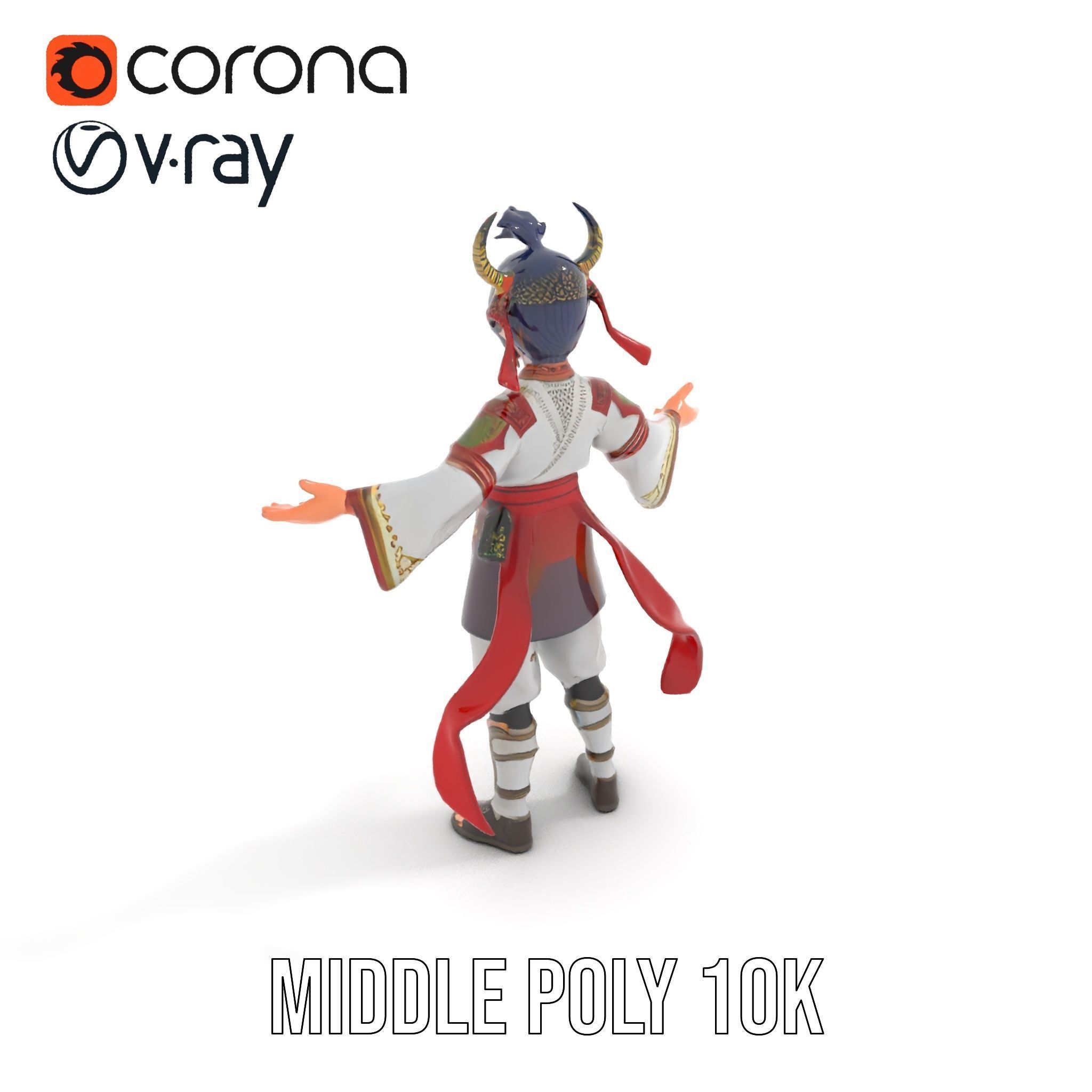 Rigged and Animated Warrior Monk with Traditional Outfit Low-poly 3D model_23