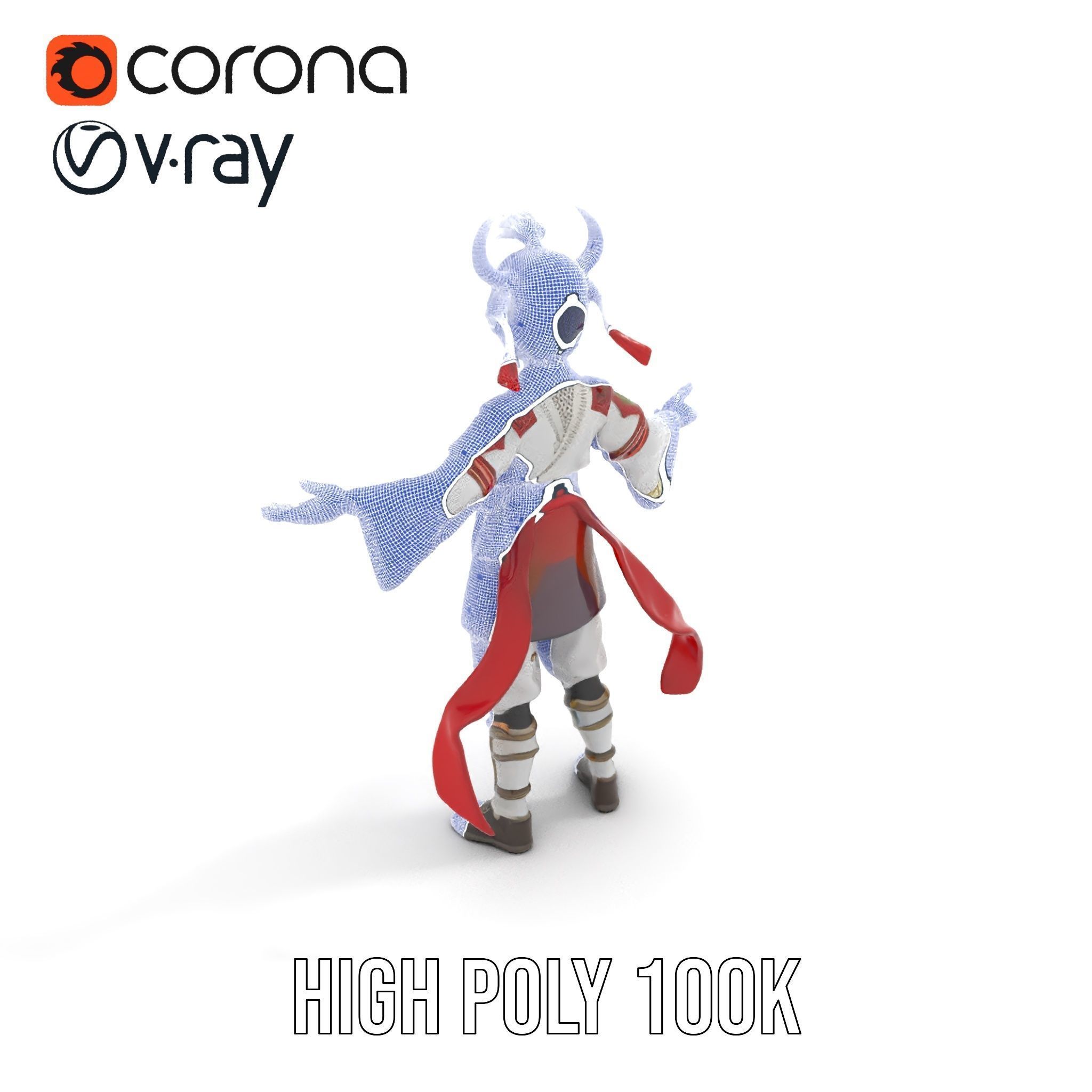 Rigged and Animated Warrior Monk with Traditional Outfit Low-poly 3D model_25