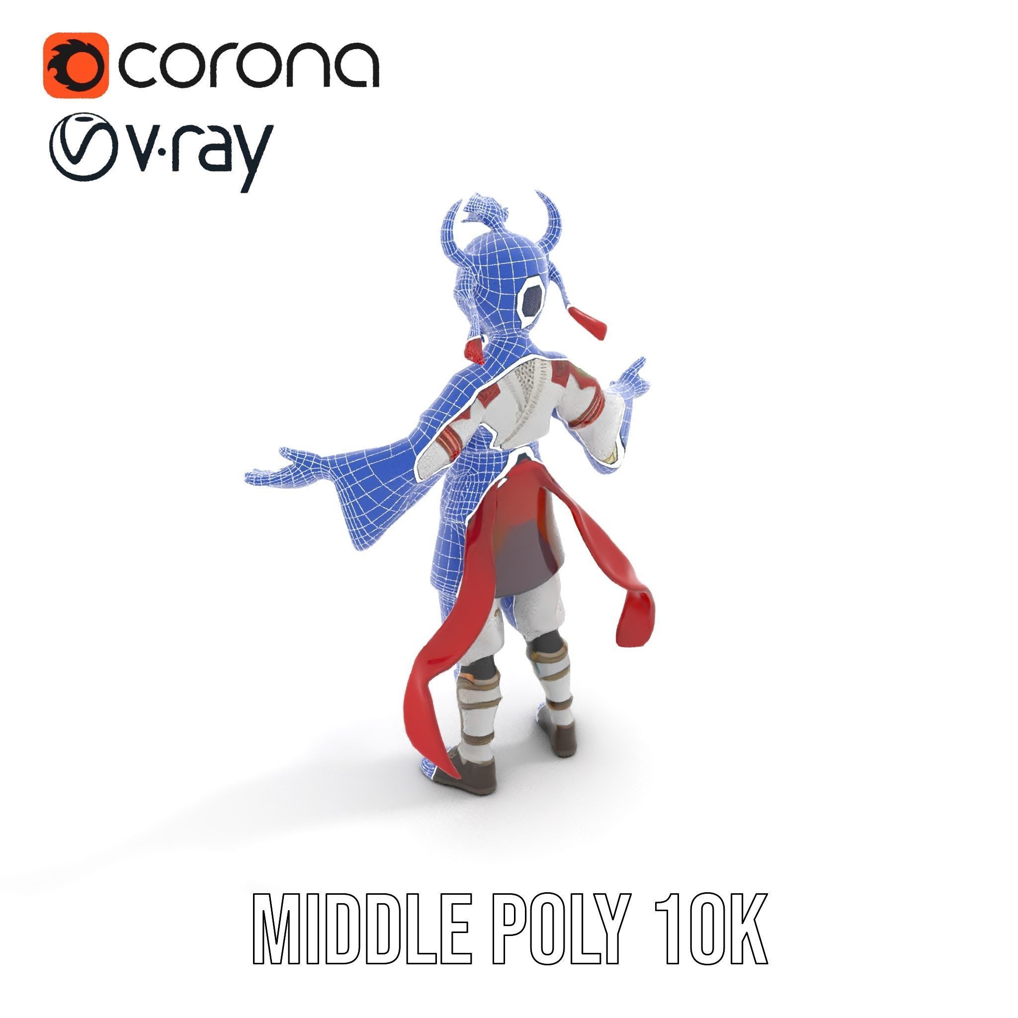 Rigged and Animated Warrior Monk with Traditional Outfit Low-poly 3D model_26