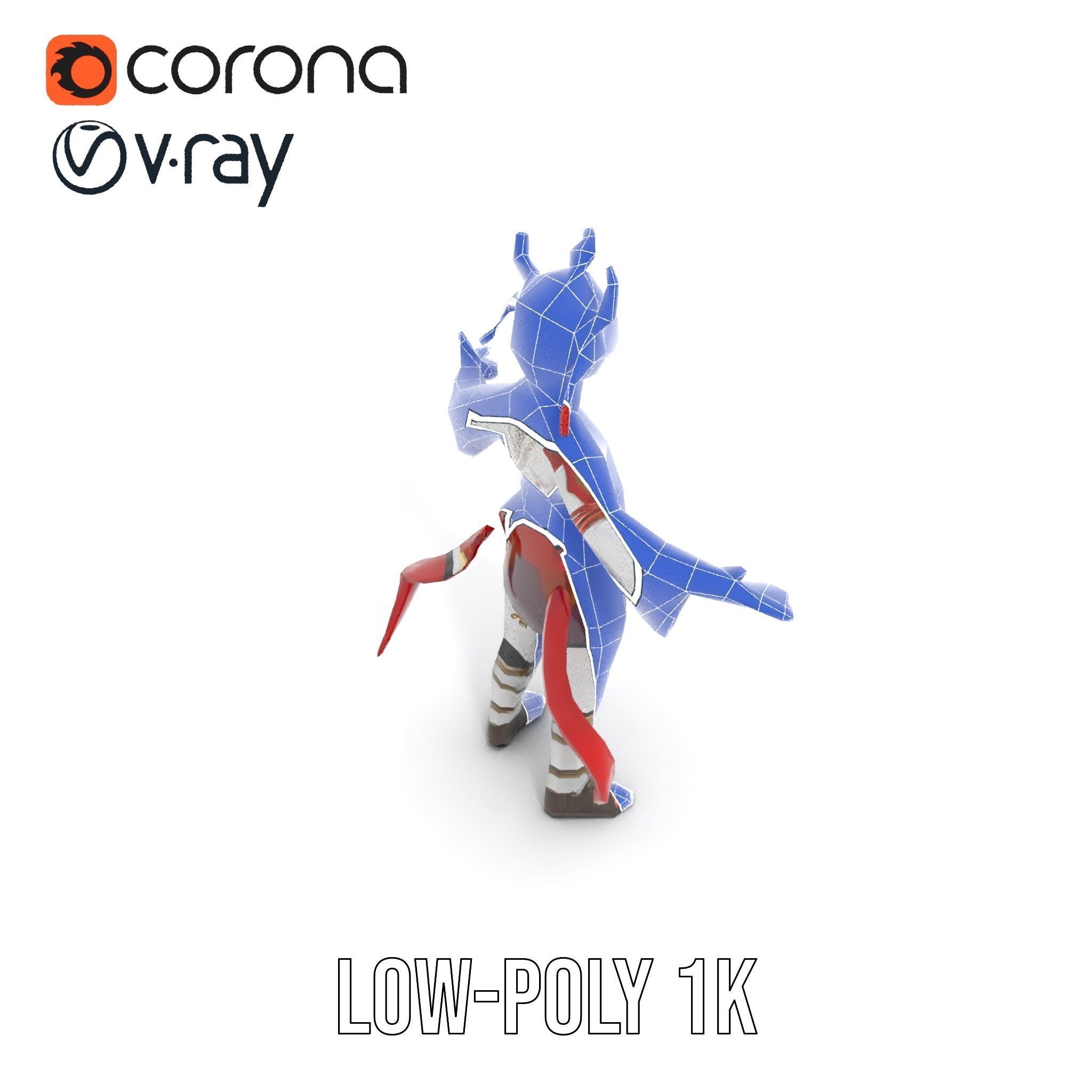 Rigged and Animated Warrior Monk with Traditional Outfit Low-poly 3D model_27