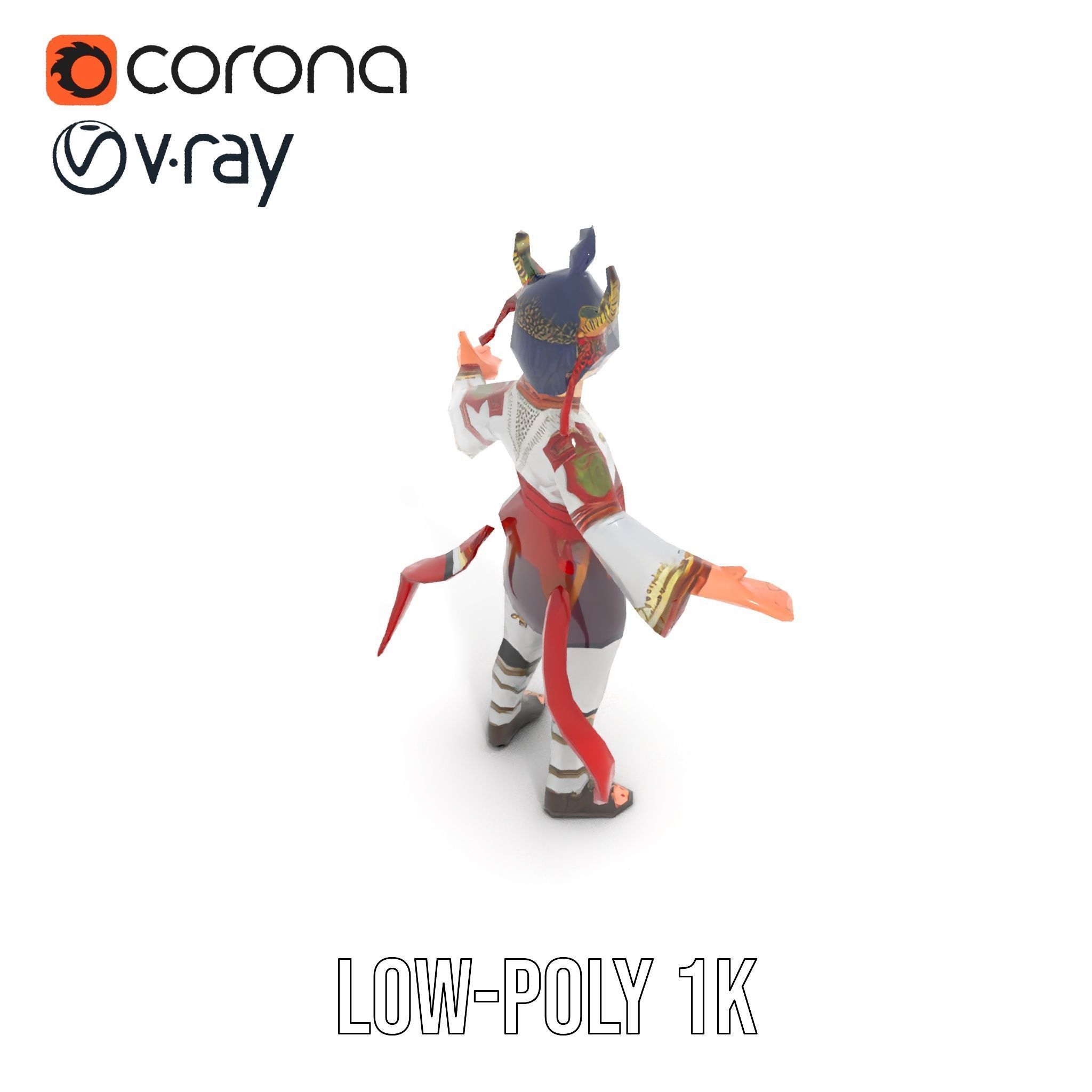 Rigged and Animated Warrior Monk with Traditional Outfit Low-poly 3D model_8