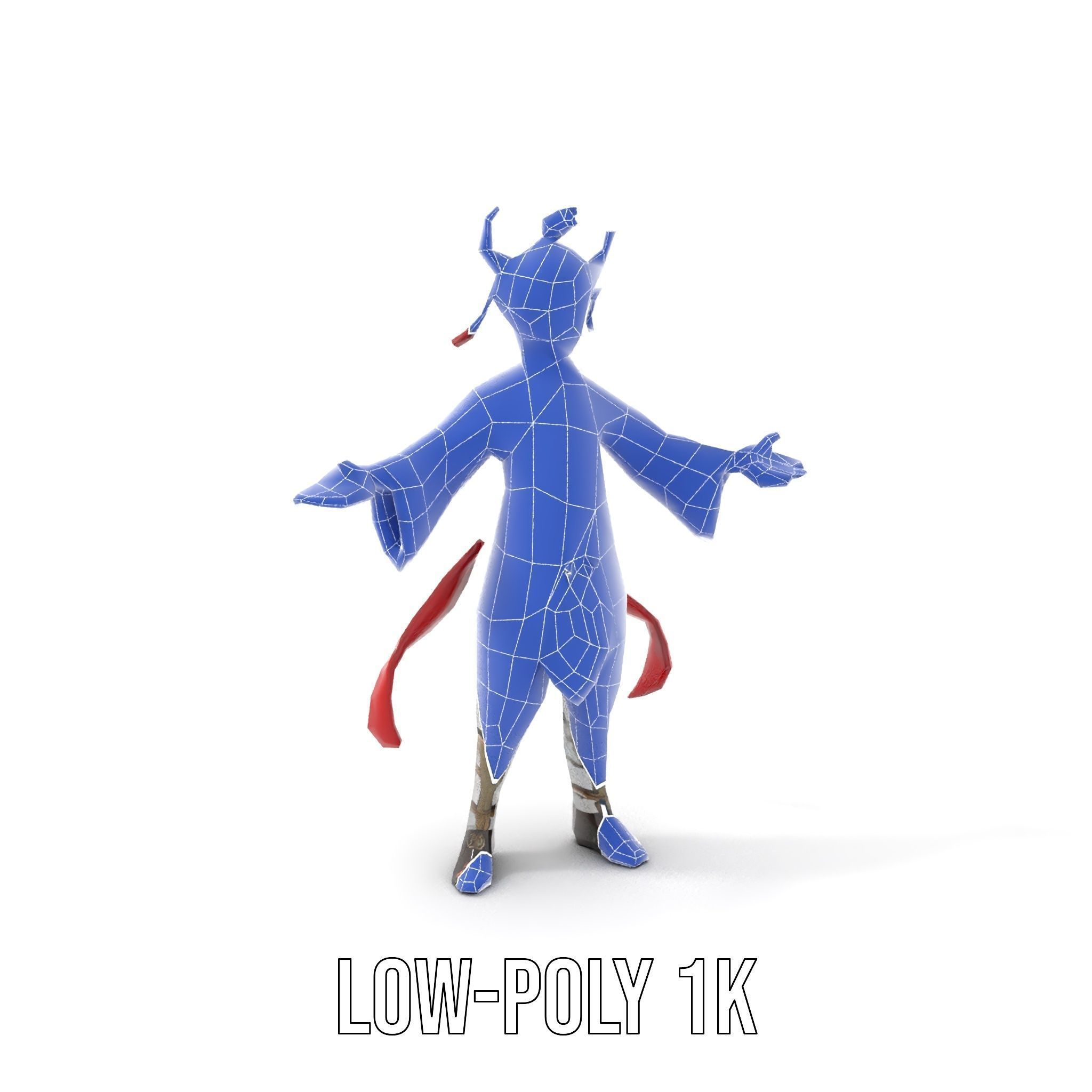 Rigged and Animated Warrior Monk with Traditional Outfit Low-poly 3D model_13