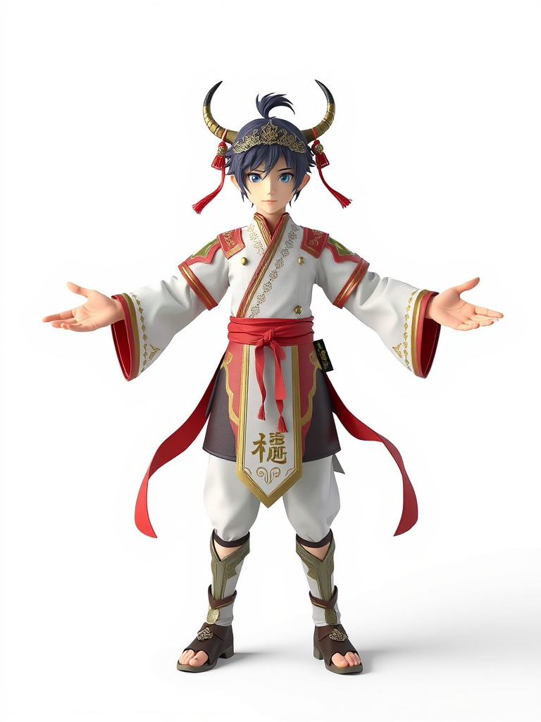 Rigged and Animated Warrior Monk with Traditional Outfit Low-poly 3D model_2