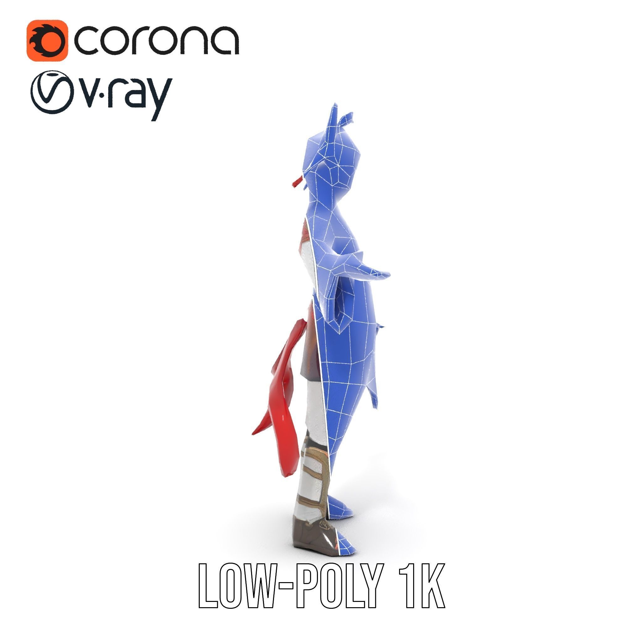 Rigged and Animated Warrior Monk with Traditional Outfit Low-poly 3D model_10