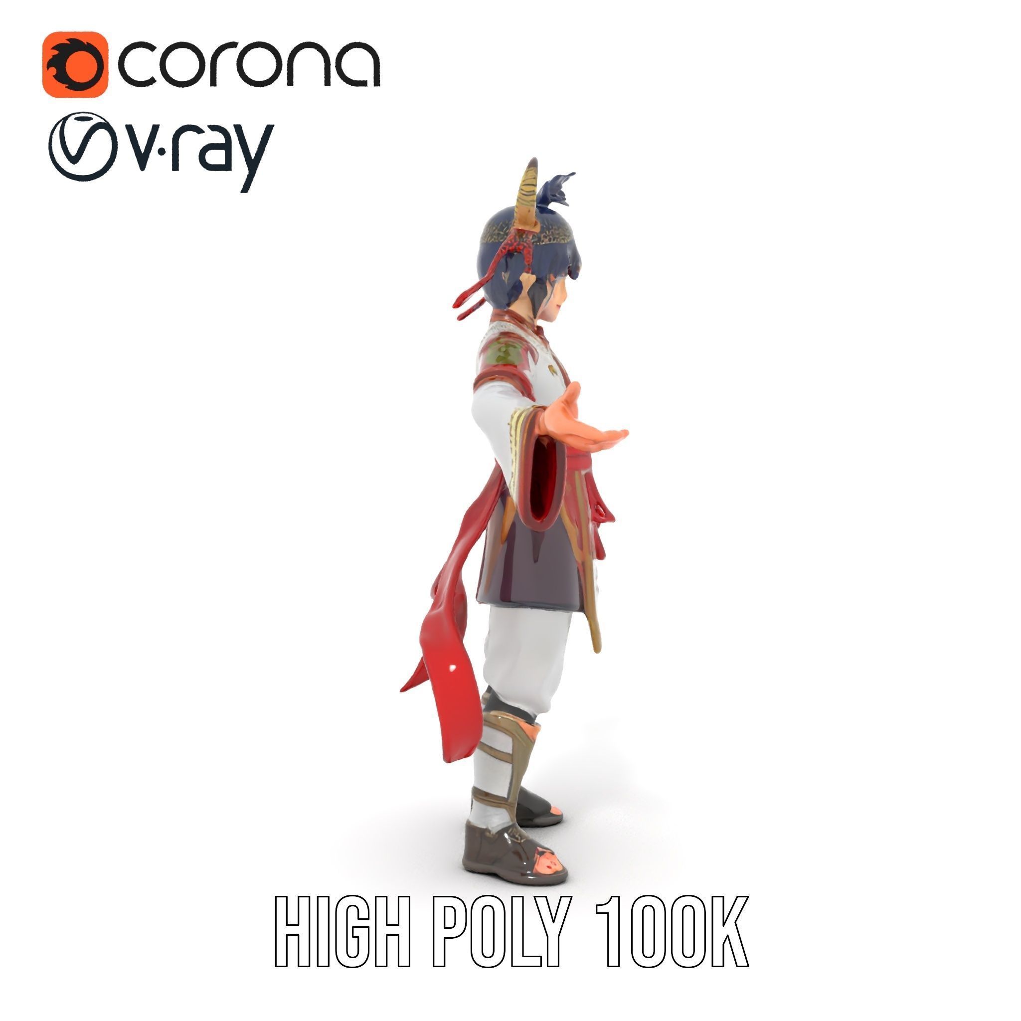 Rigged and Animated Warrior Monk with Traditional Outfit Low-poly 3D model_28