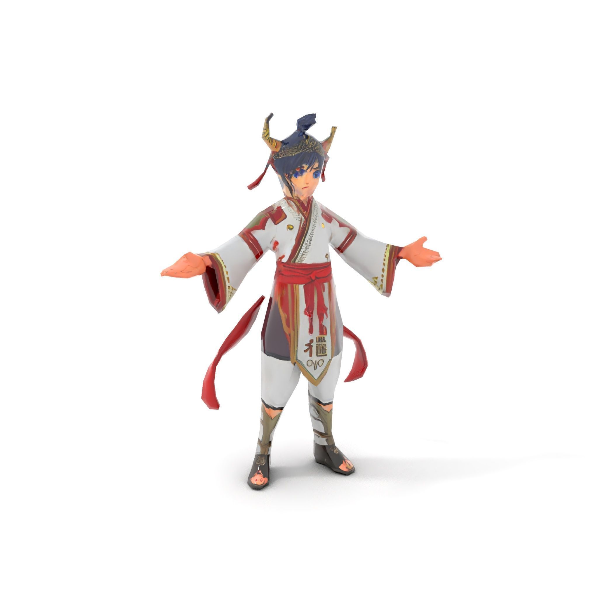 Rigged and Animated Warrior Monk with Traditional Outfit Low-poly 3D model_16