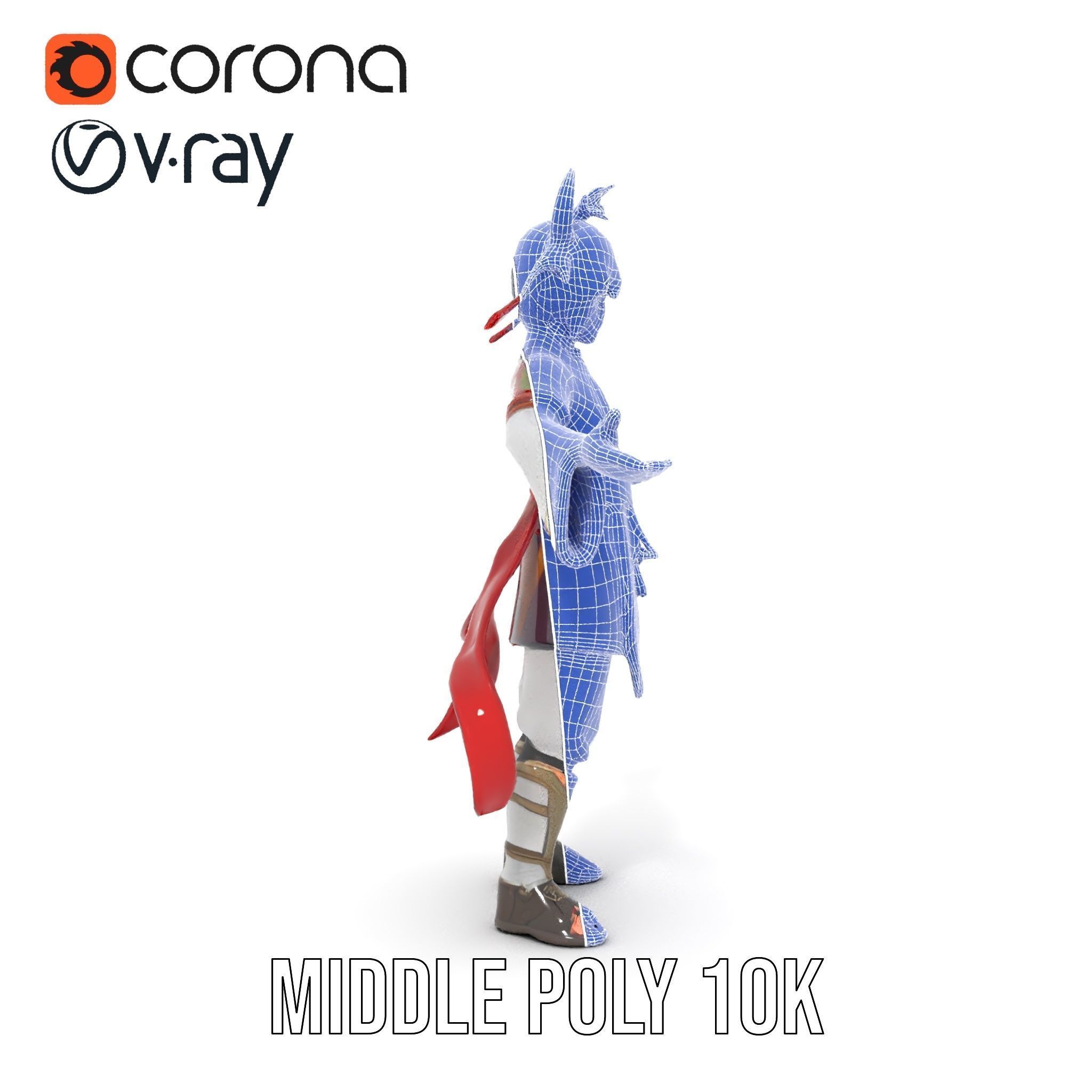 Rigged and Animated Warrior Monk with Traditional Outfit Low-poly 3D model_21