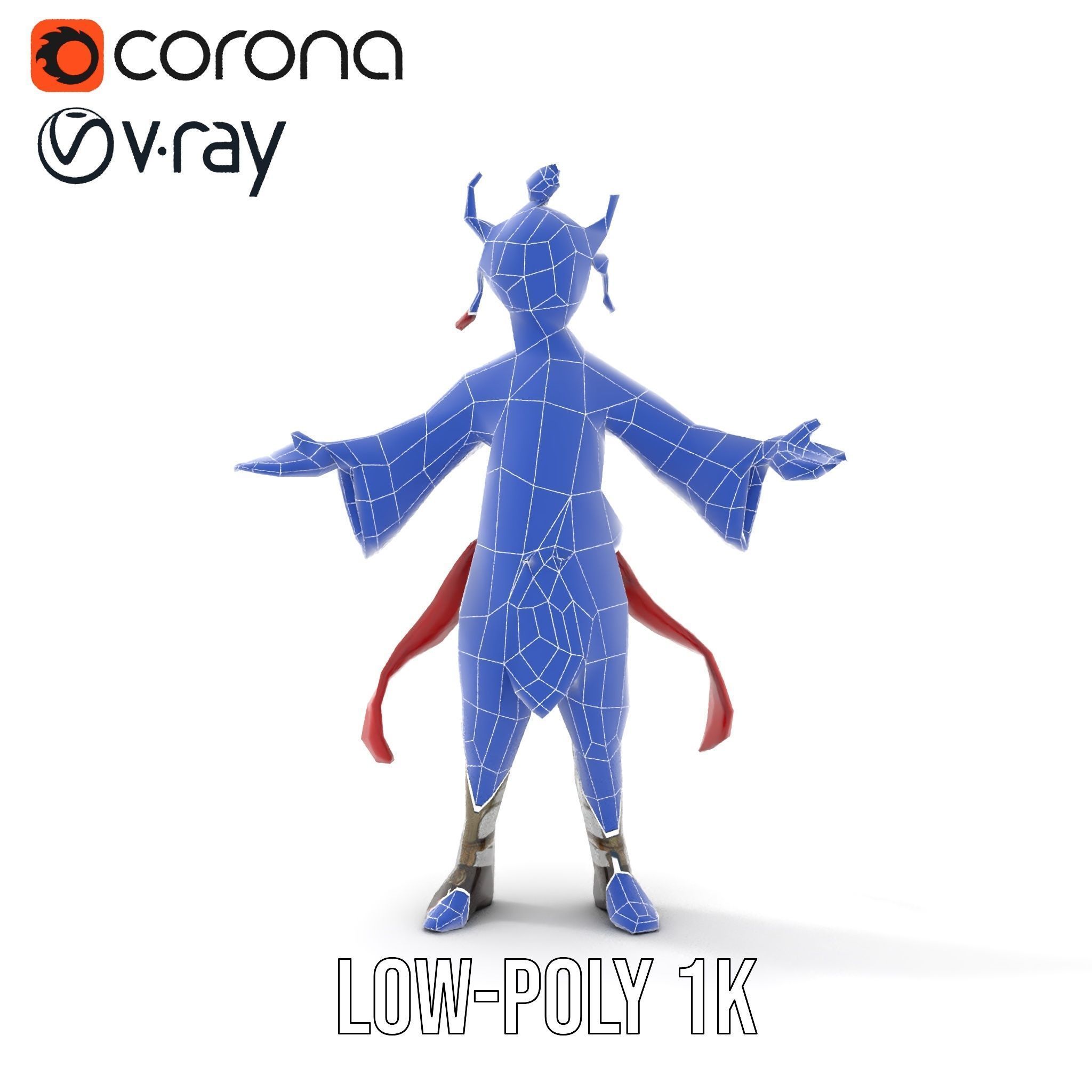 Rigged and Animated Warrior Monk with Traditional Outfit Low-poly 3D model_30