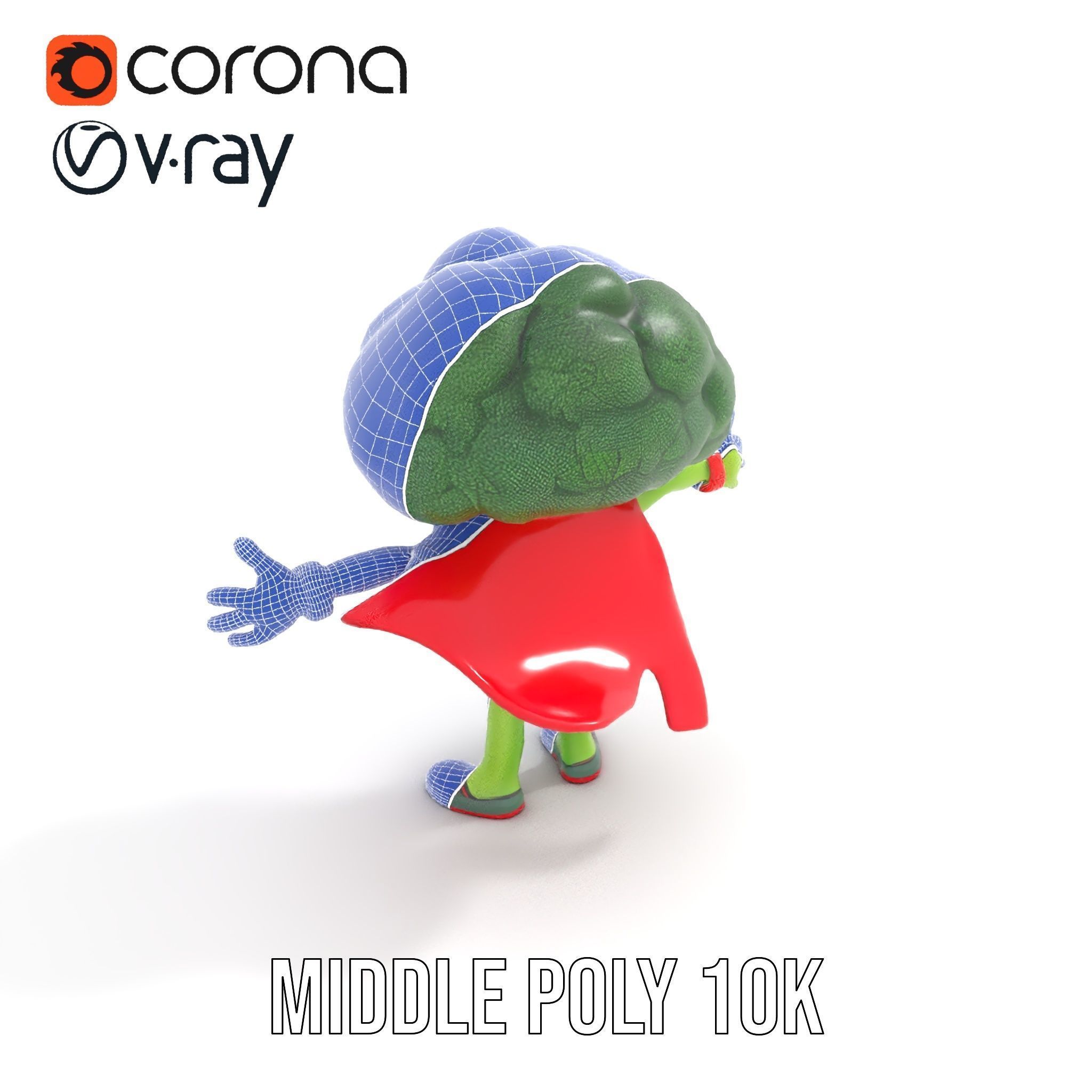 Broccoli Superhero Rigged and Animated D Character Model Low-poly 3D model_21