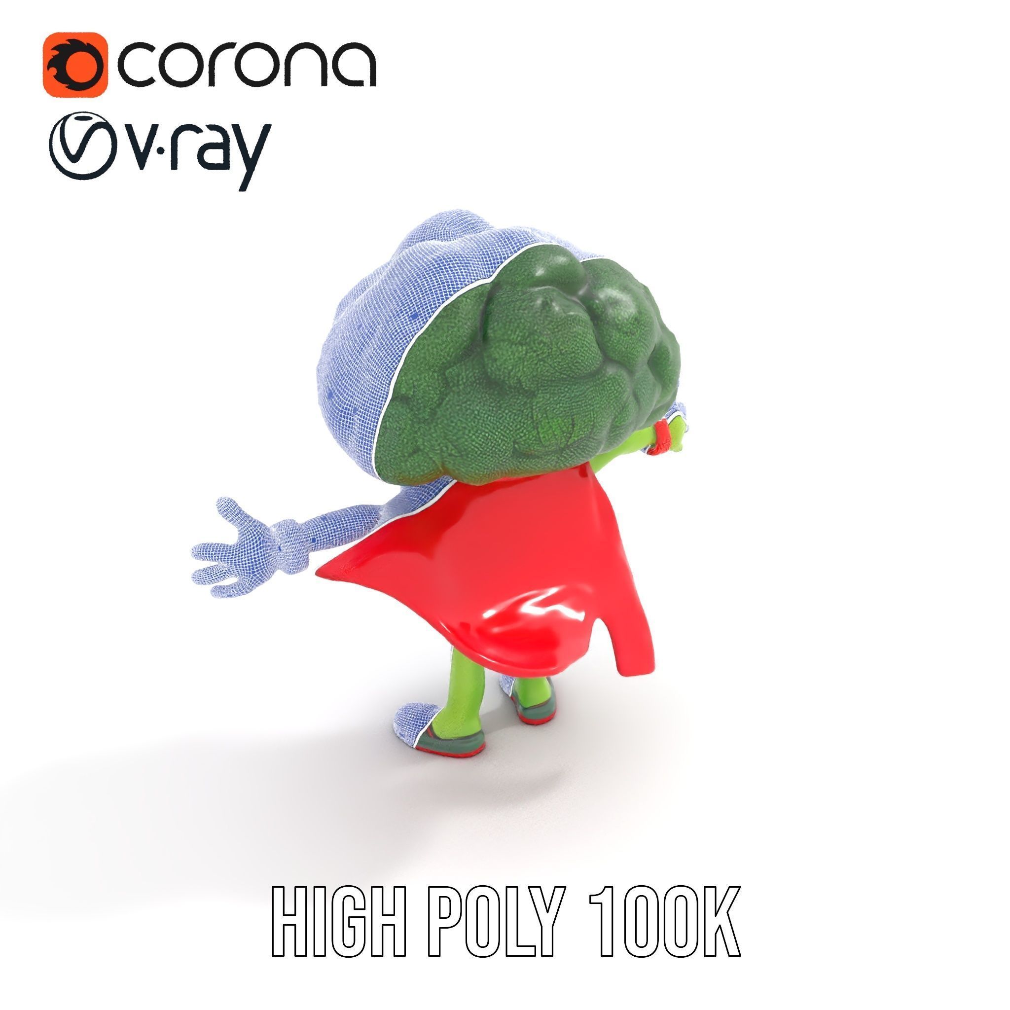 Broccoli Superhero Rigged and Animated D Character Model Low-poly 3D model_26