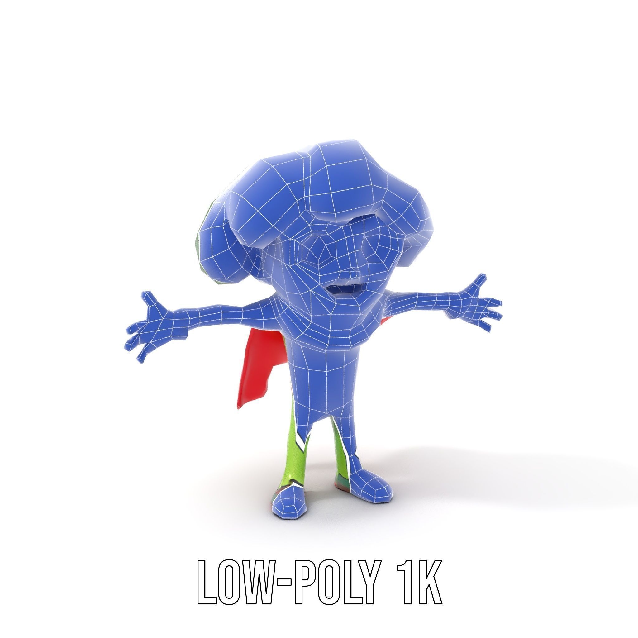 Broccoli Superhero Rigged and Animated D Character Model Low-poly 3D model_30
