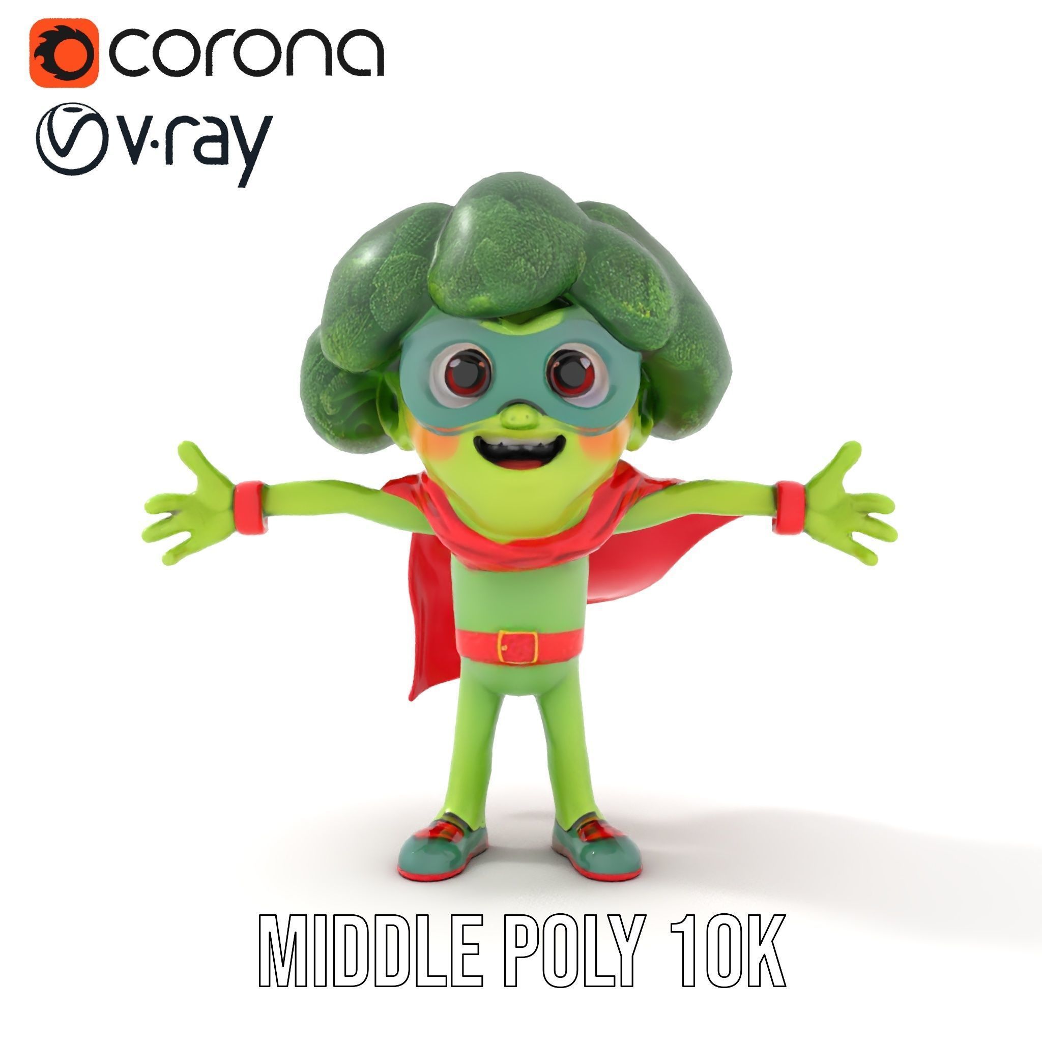 Broccoli Superhero Rigged and Animated D Character Model Low-poly 3D model_15