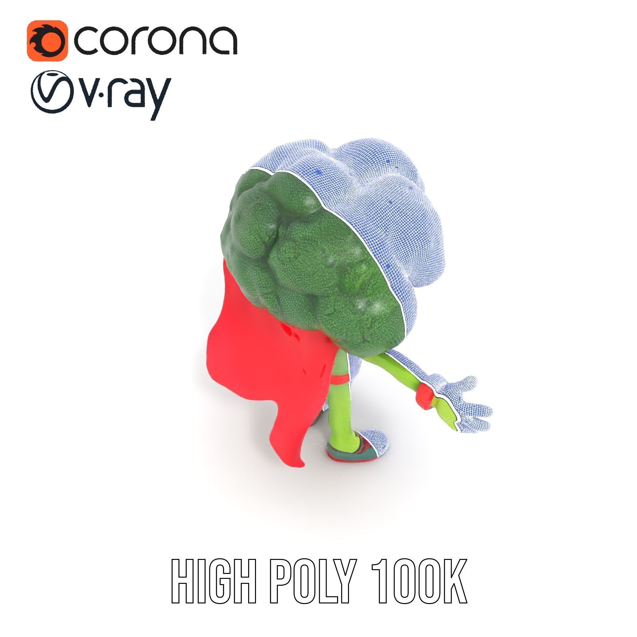 Broccoli Superhero Rigged and Animated D Character Model Low-poly 3D model_33