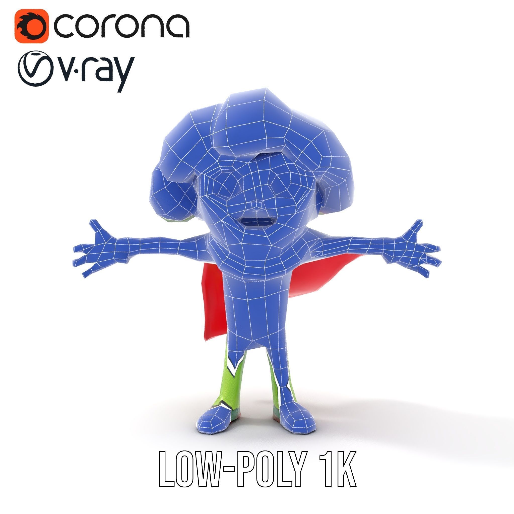 Broccoli Superhero Rigged and Animated D Character Model Low-poly 3D model_19