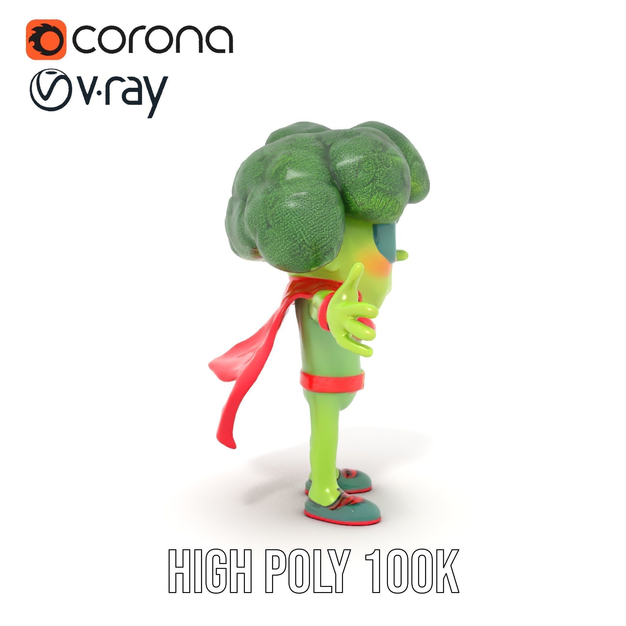 Broccoli Superhero Rigged and Animated D Character Model Low-poly 3D model_17
