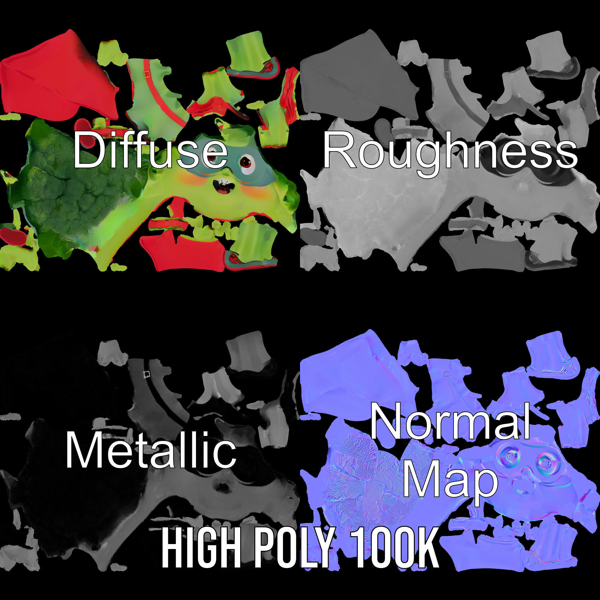 Broccoli Superhero Rigged and Animated D Character Model Low-poly 3D model_3