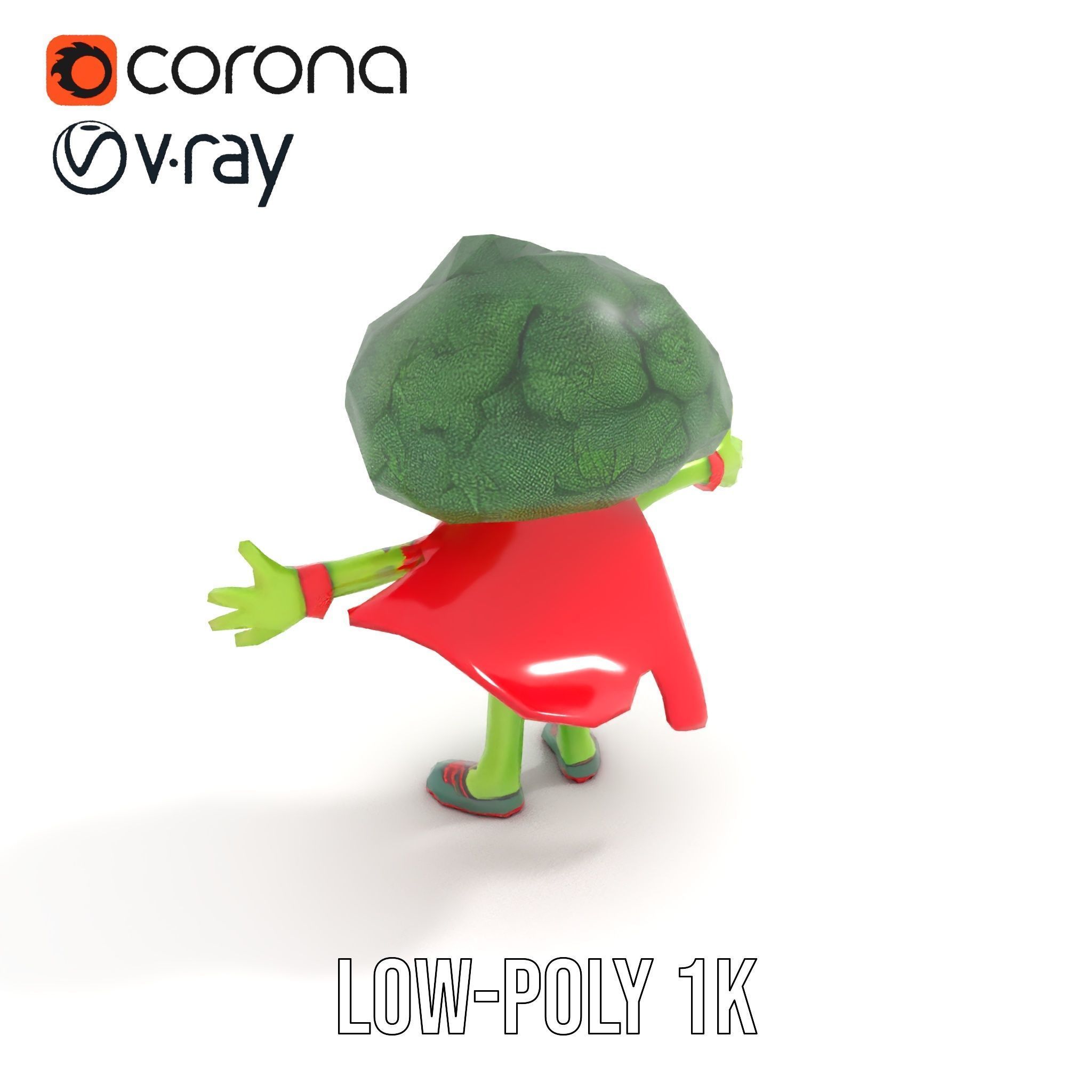 Broccoli Superhero Rigged and Animated D Character Model Low-poly 3D model_7
