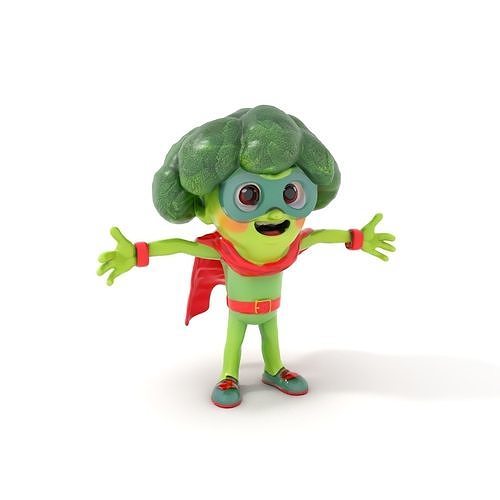 Broccoli Superhero Rigged and Animated D Character Model Low-poly 3D model