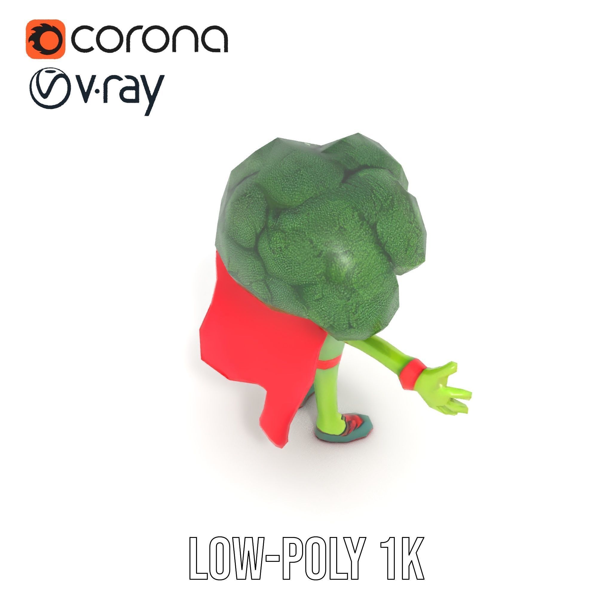 Broccoli Superhero Rigged and Animated D Character Model Low-poly 3D model_13