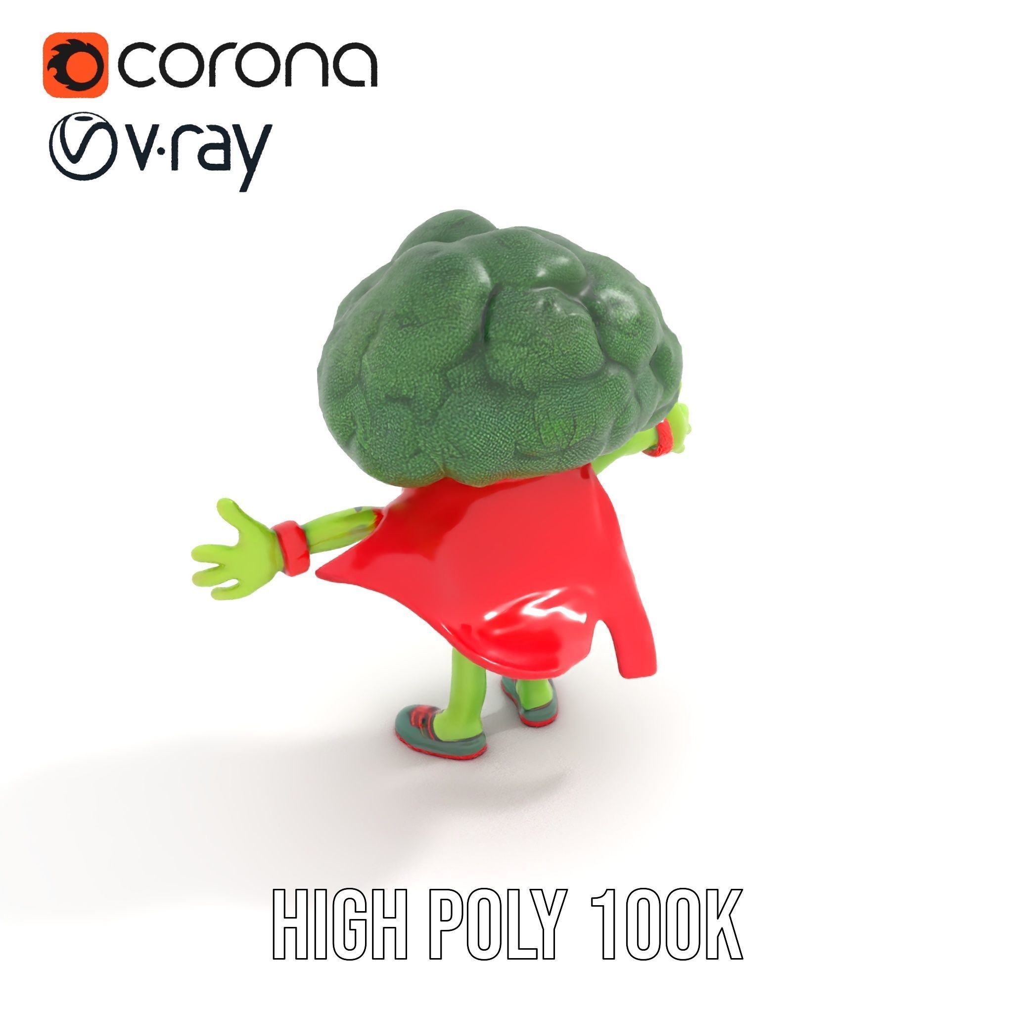 Broccoli Superhero Rigged and Animated D Character Model Low-poly 3D model_9