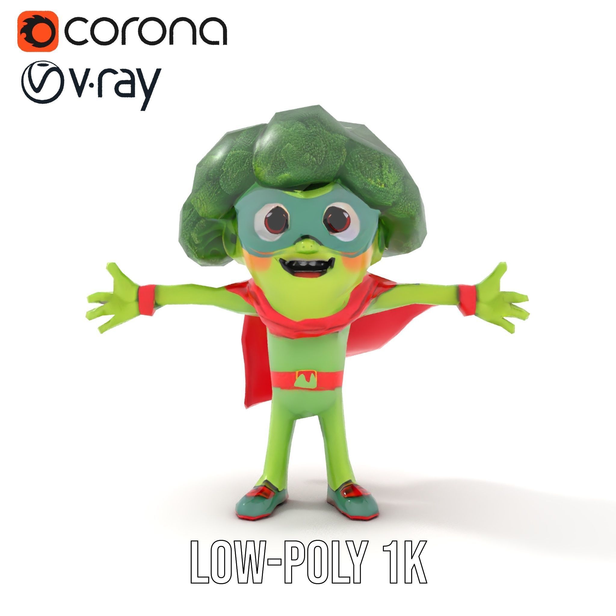 Broccoli Superhero Rigged and Animated D Character Model Low-poly 3D model_11