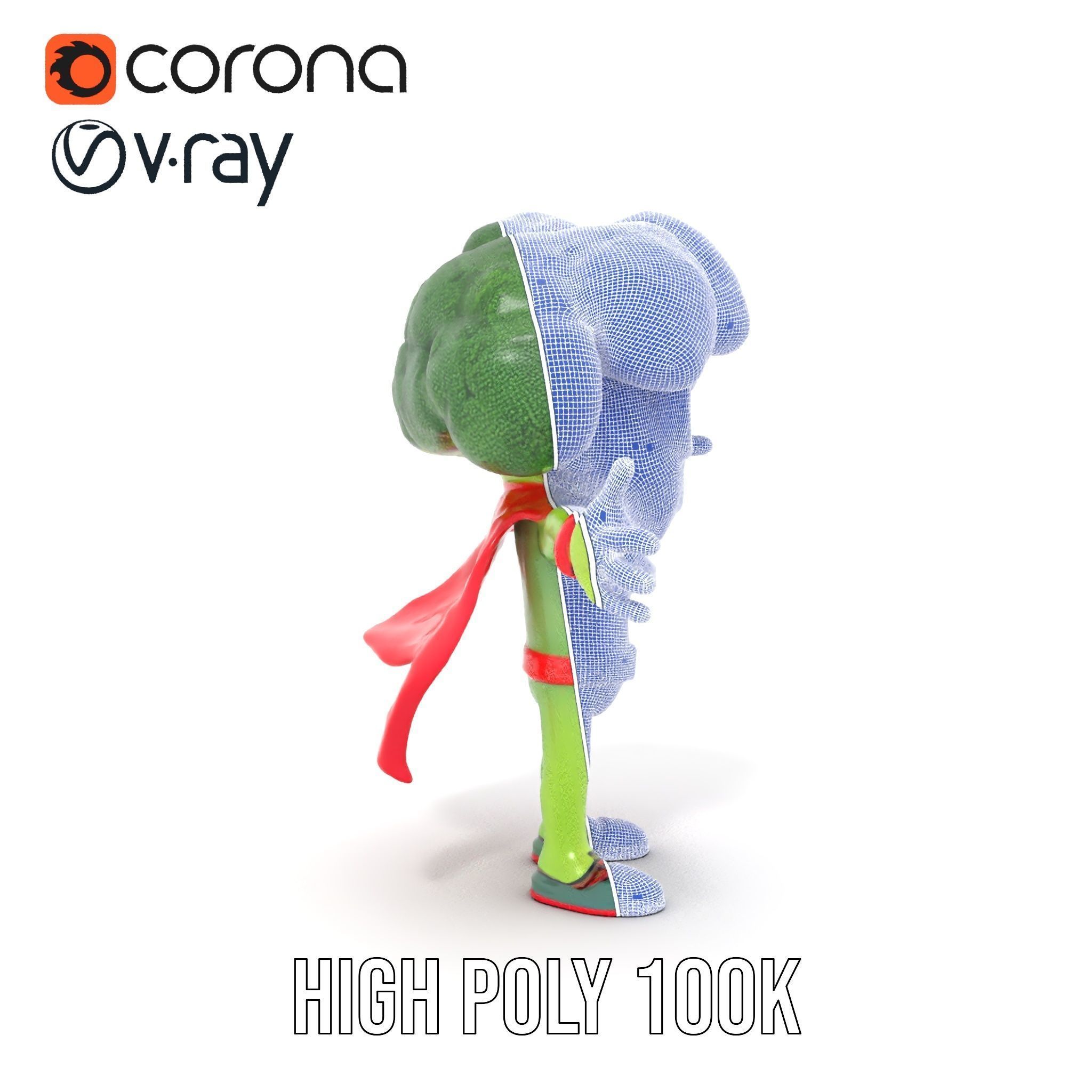 Broccoli Superhero Rigged and Animated D Character Model Low-poly 3D model_36