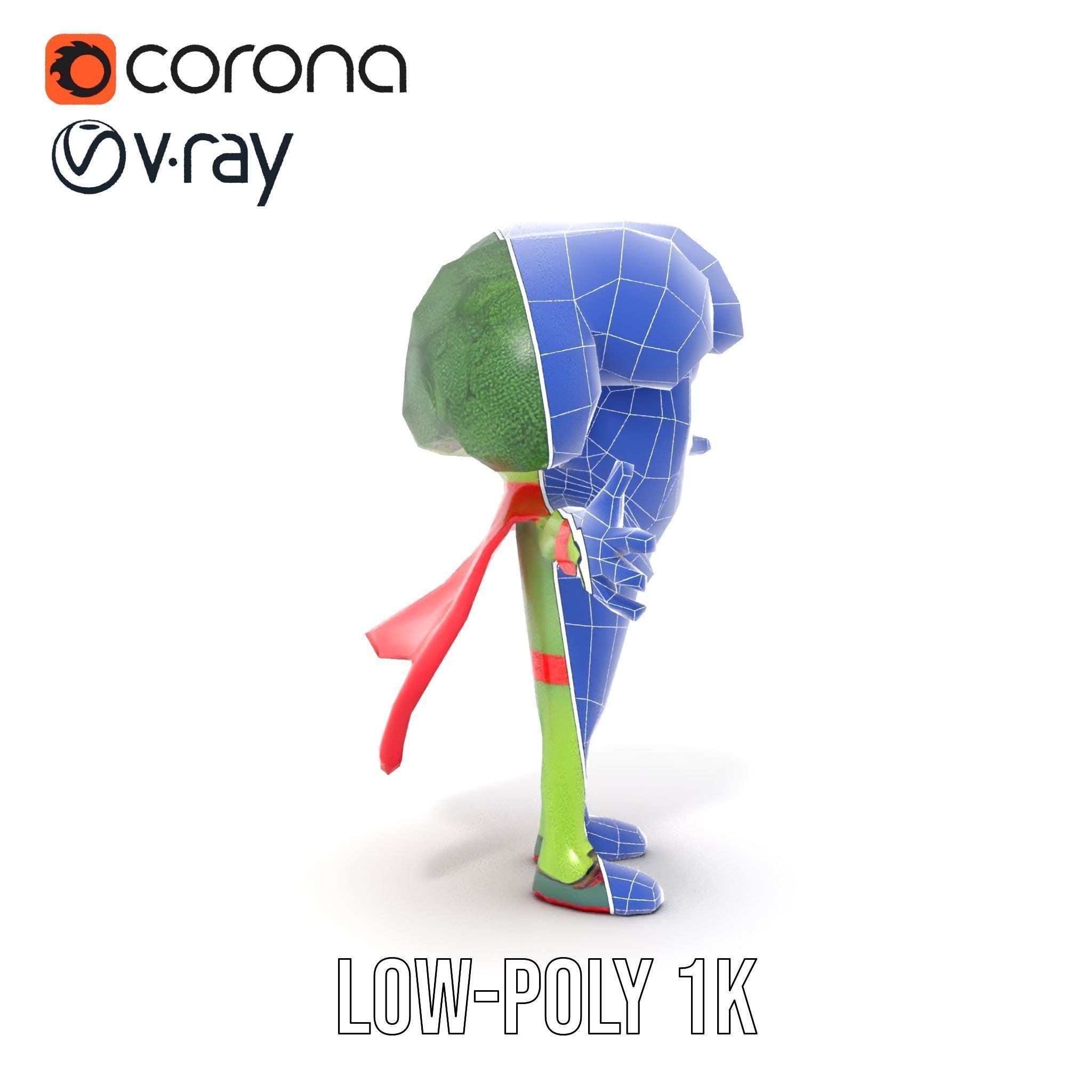 Broccoli Superhero Rigged and Animated D Character Model Low-poly 3D model_16