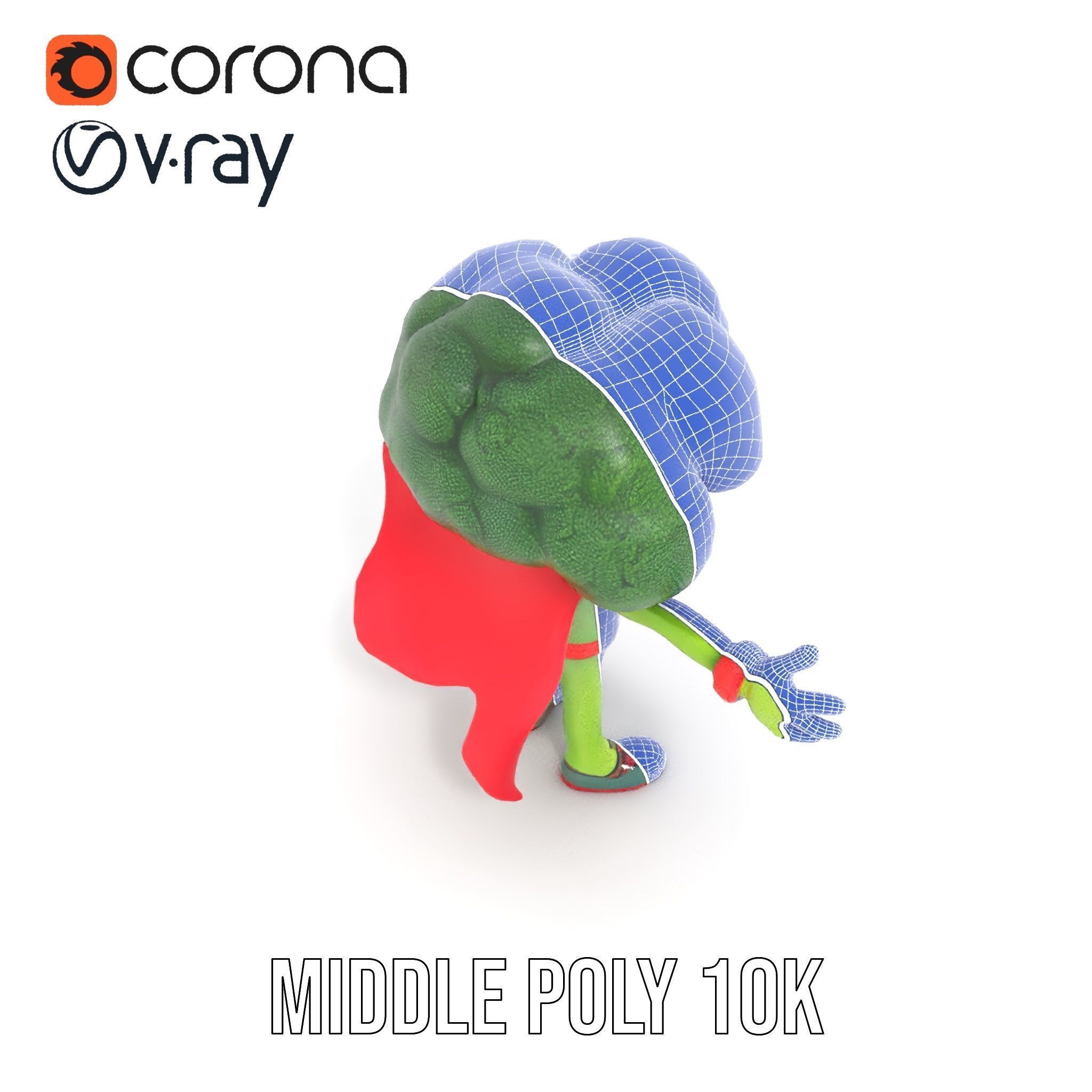 Broccoli Superhero Rigged and Animated D Character Model Low-poly 3D model_29