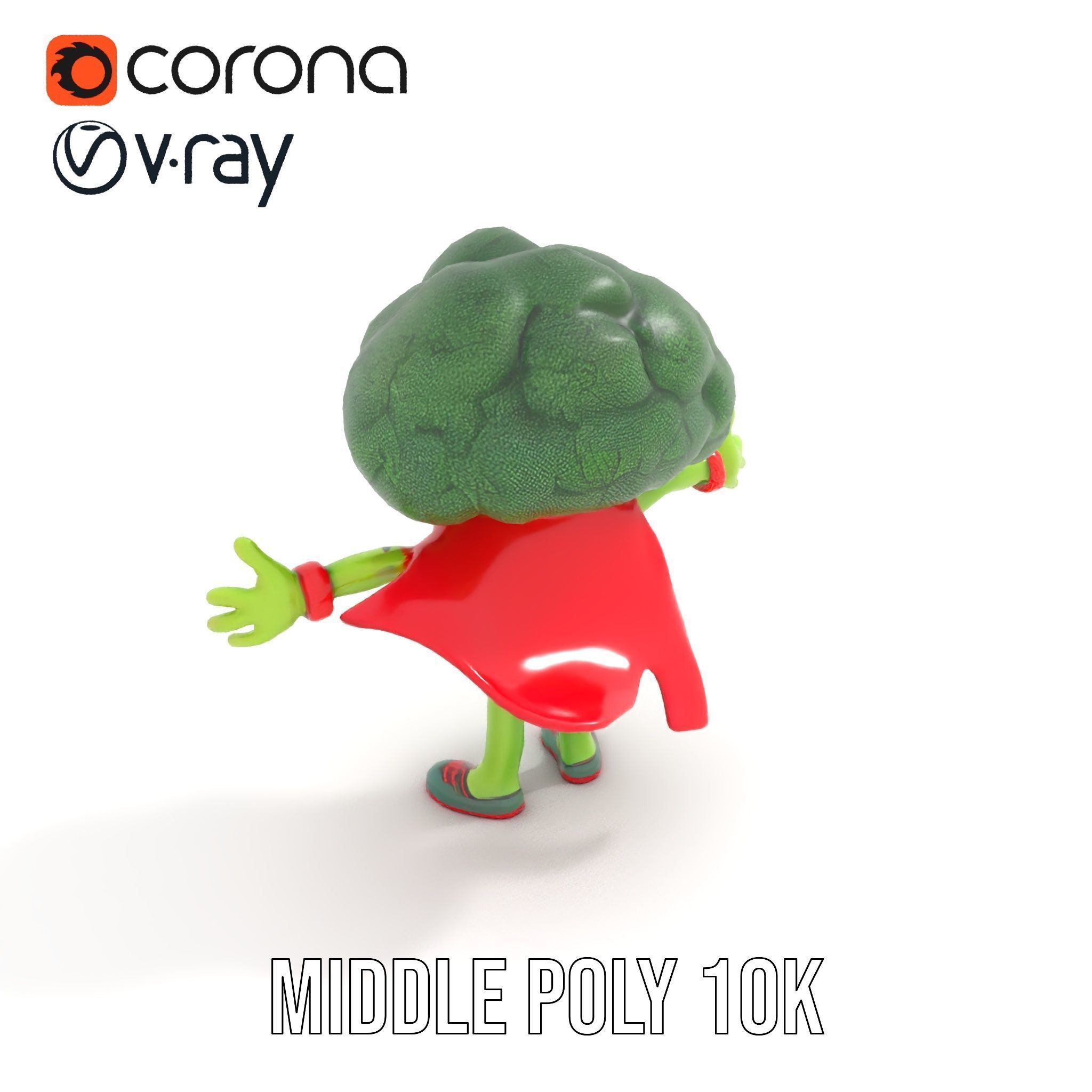 Broccoli Superhero Rigged and Animated D Character Model Low-poly 3D model_18