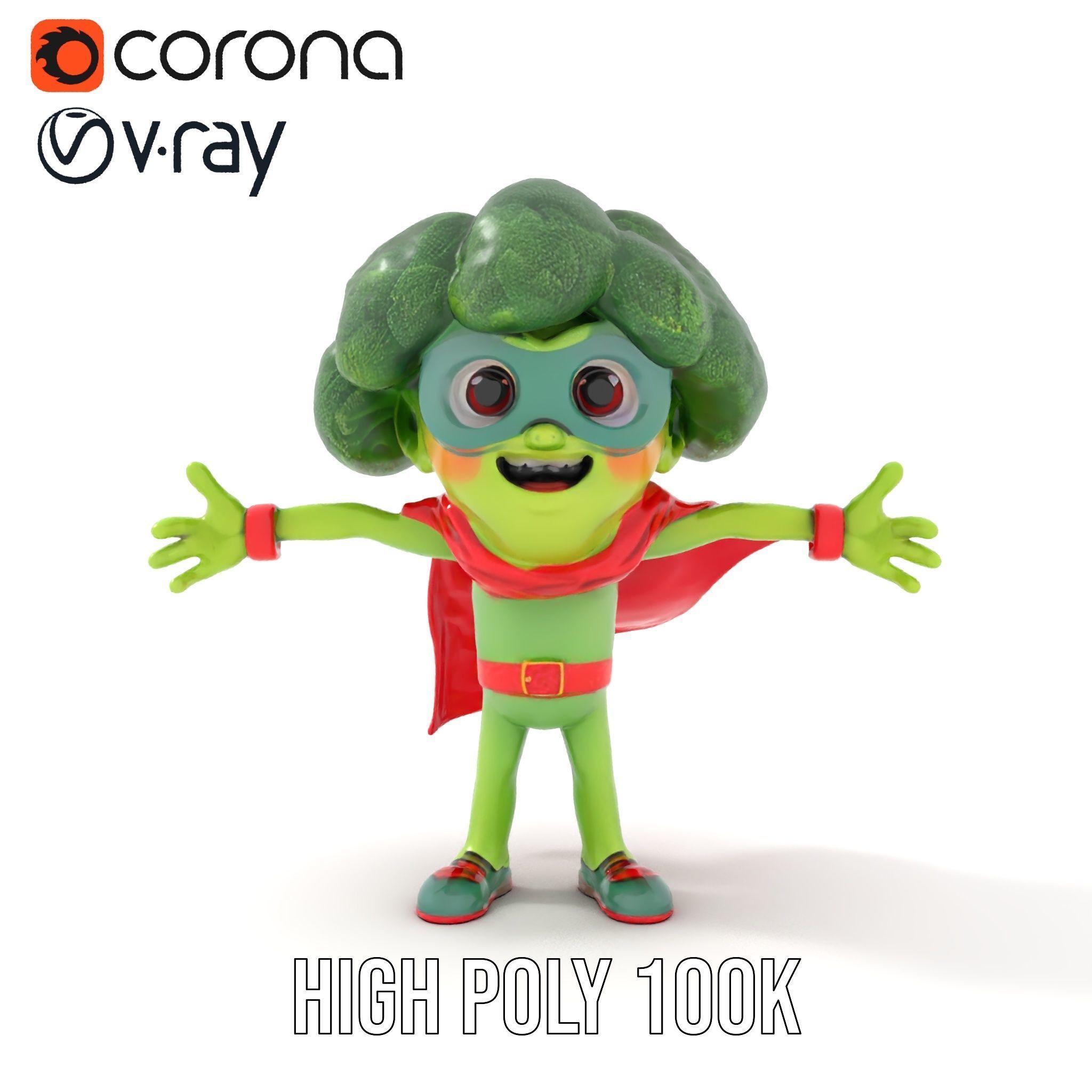 Broccoli Superhero Rigged and Animated D Character Model Low-poly 3D model_20