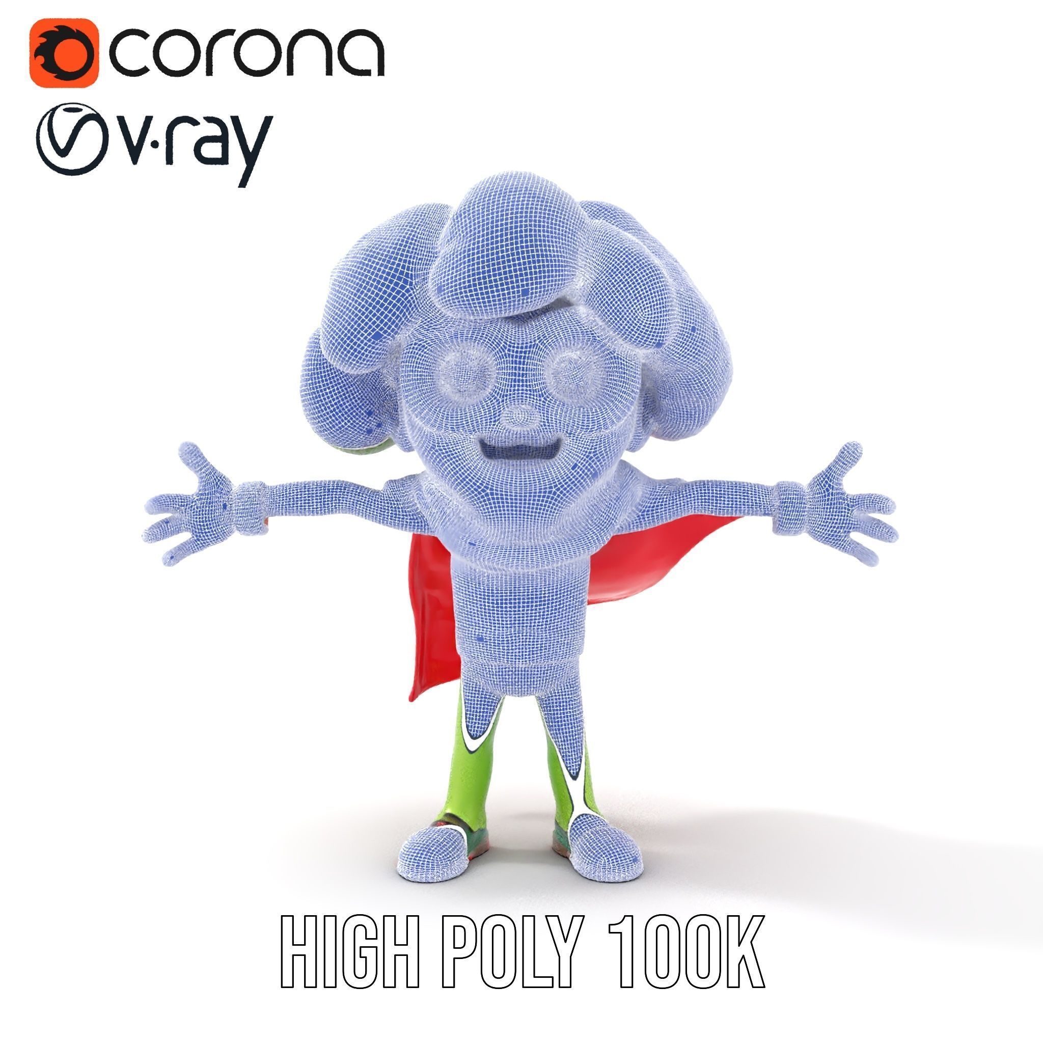 Broccoli Superhero Rigged and Animated D Character Model Low-poly 3D model_35