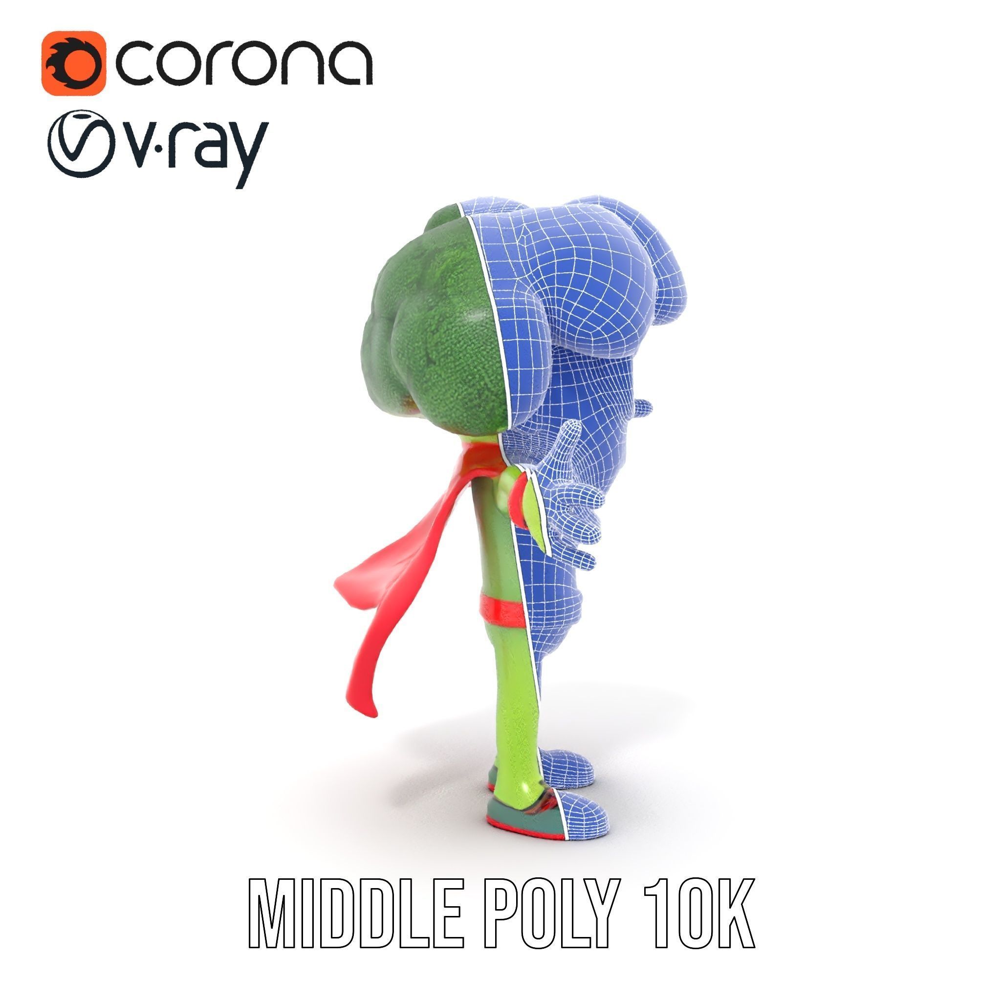 Broccoli Superhero Rigged and Animated D Character Model Low-poly 3D model_34