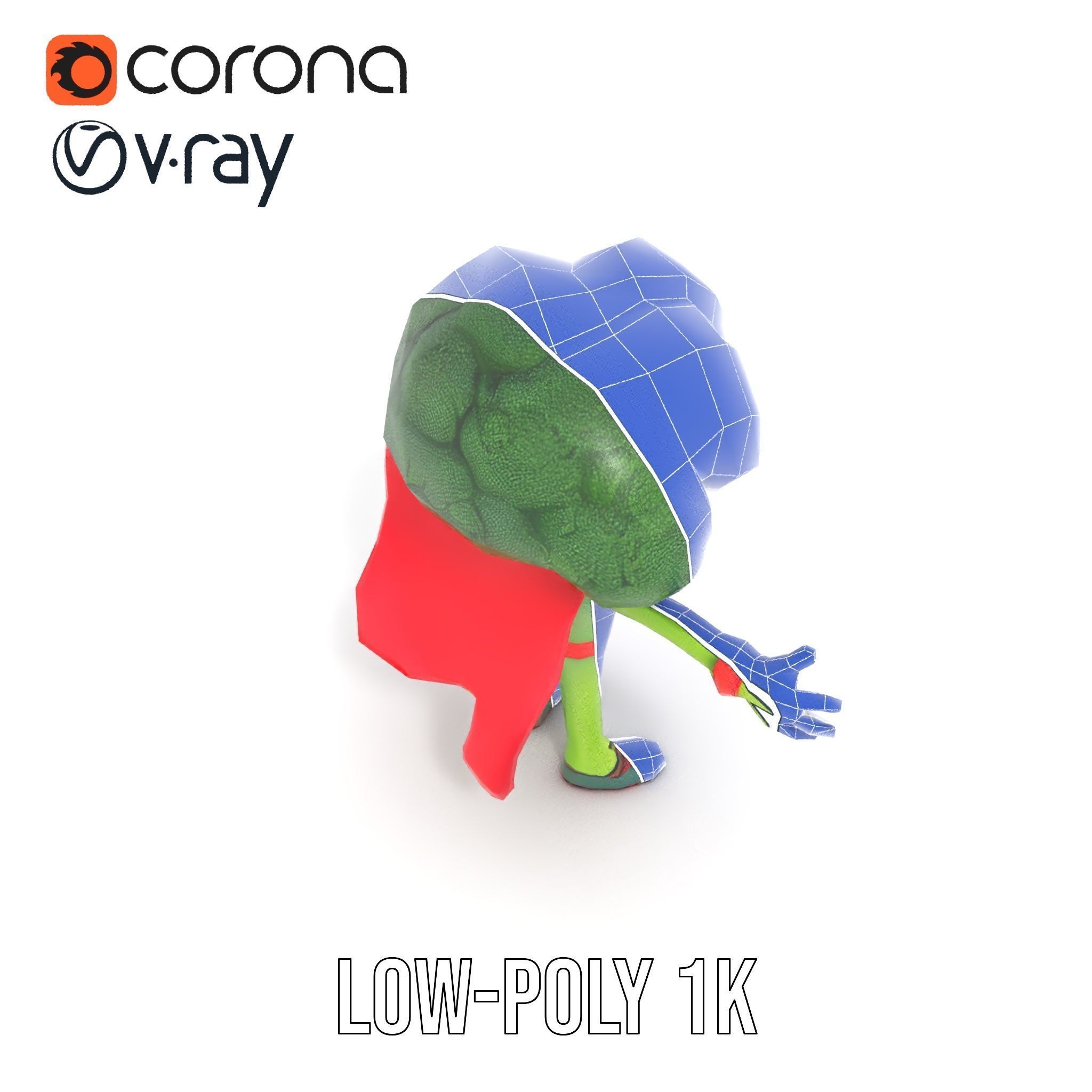 Broccoli Superhero Rigged and Animated D Character Model Low-poly 3D model_25