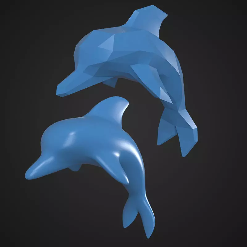 dolphin low poly and high poly Low-poly 3D model_0