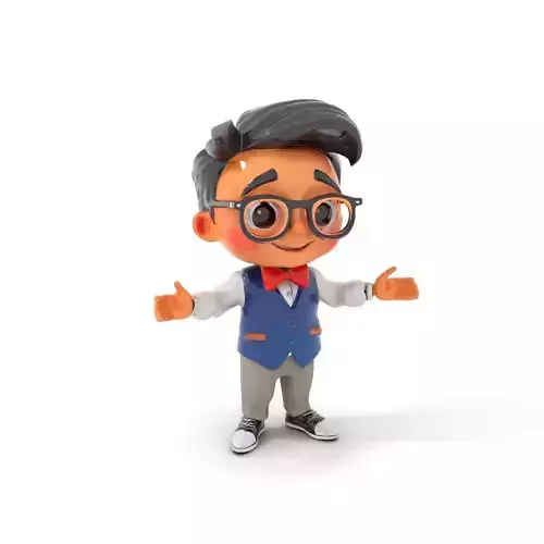 Charming Young Scholar Rigged and Animated D Character Model Low-poly 3D model