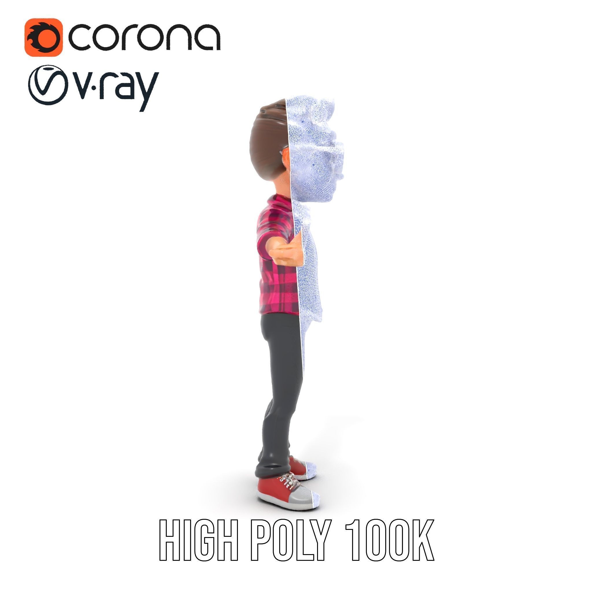 Young Male Character with Glasses in Checkered Shirt  Rigged ... Low-poly 3D model_33