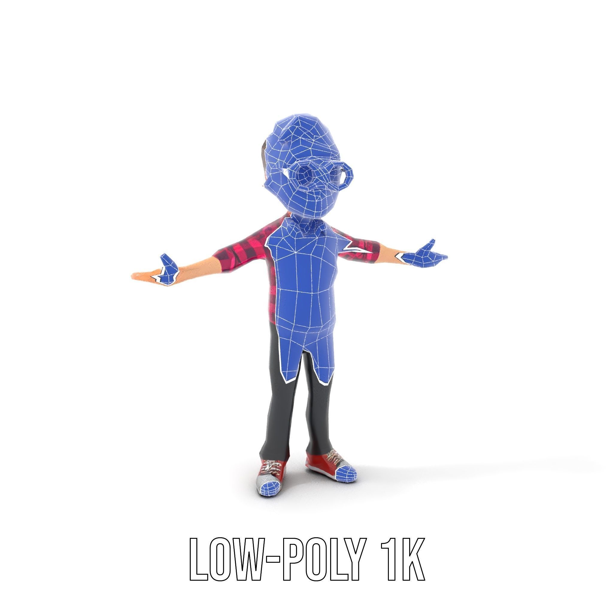 Young Male Character with Glasses in Checkered Shirt  Rigged ... Low-poly 3D model_7